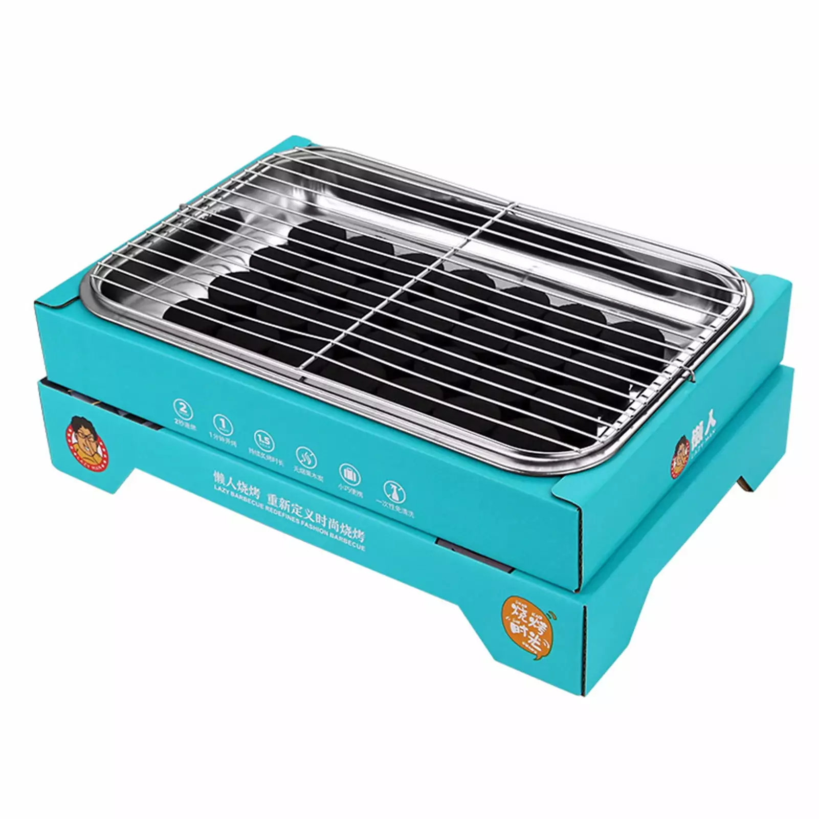 Single Use Space-saving Stainless Steel Travel-friendly Charcoal Grill Smoker Camping Light Blue foshanlvwenhanwyj