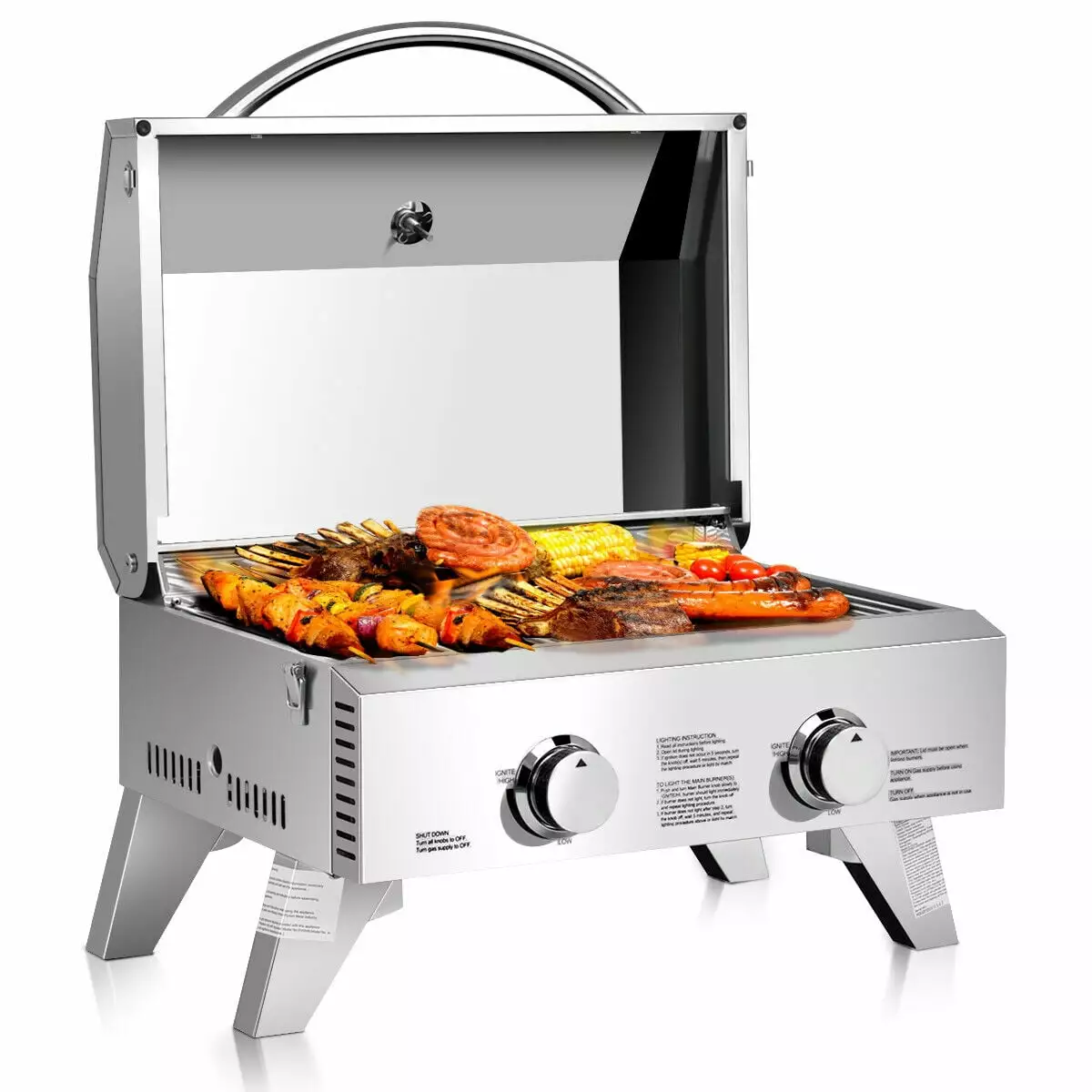 Gymax 2 Burner Travel-friendly BBQ Table Top Propane Gas Grill Stainless Steel Portable Outdoor Cooking