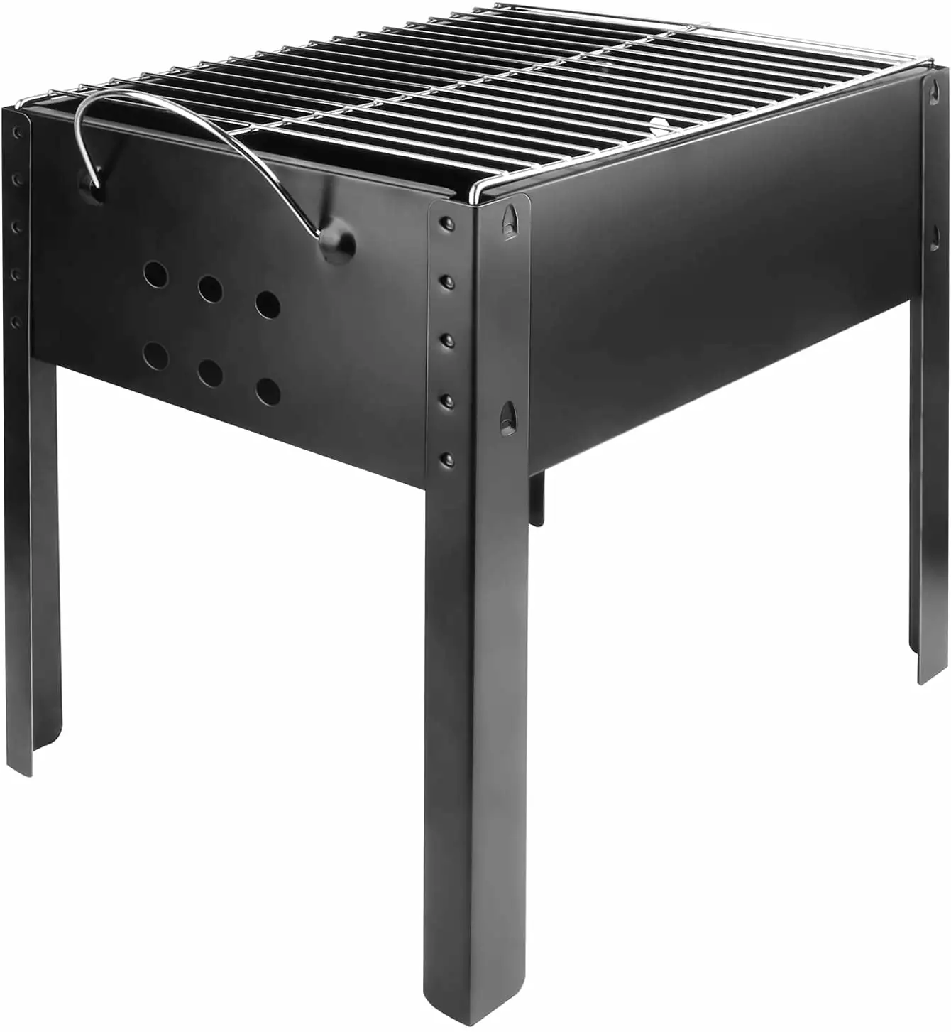 14 Inch Travel-Friendly Grill Charcoal Barbecue Grill Small Detachable Mini Tabletop Camping Grill BBQ Black JQ01