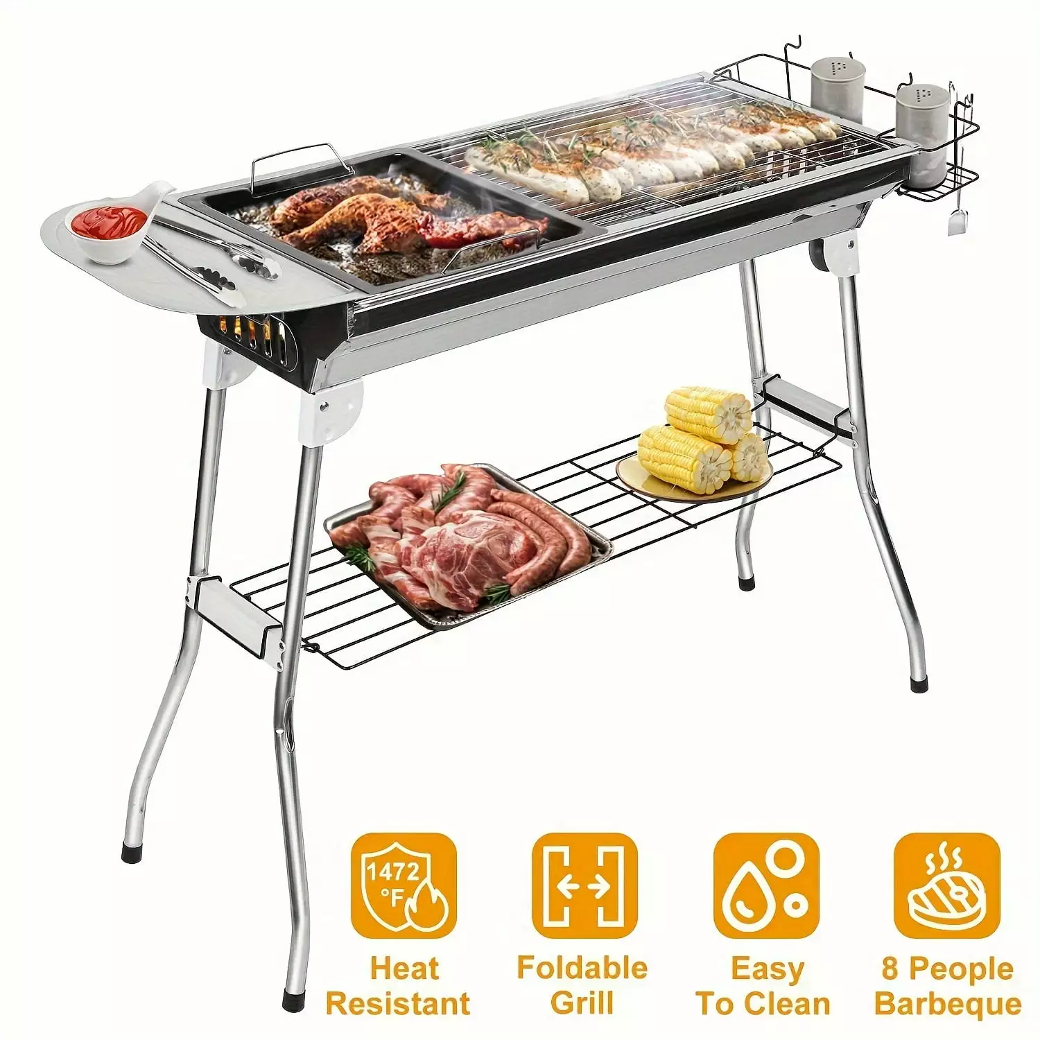 1pc Foldable BBQ Grill Stainless Steel Travel-Friendly Charcoal Grill Picnic Camping Heat Resistant Easy to Clean jy01