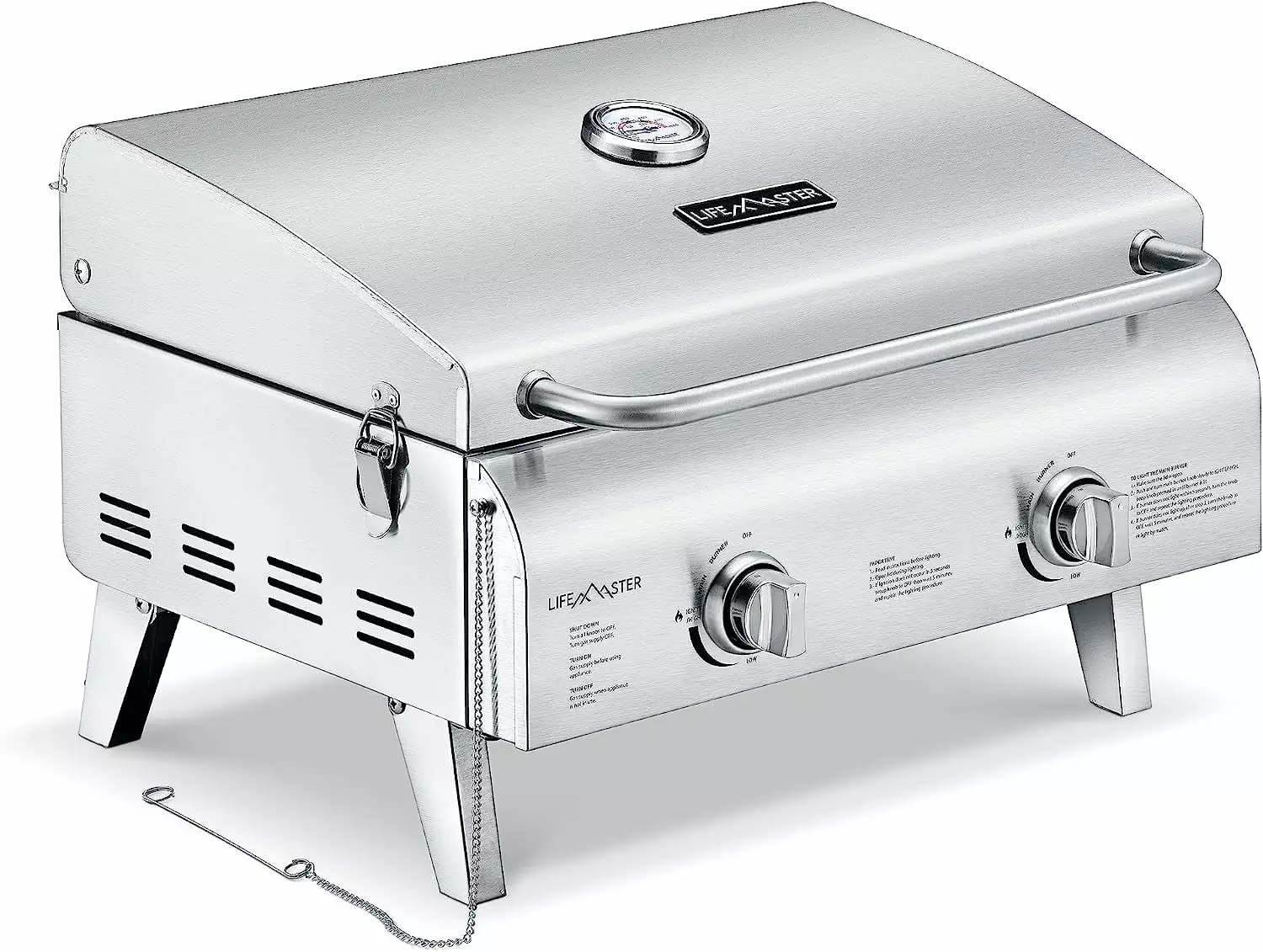 Lifemaster Travel-friendly Grill C Table Top Stainless Steel Propane Gas BBQ Folding Legs and Wind Proof Lid