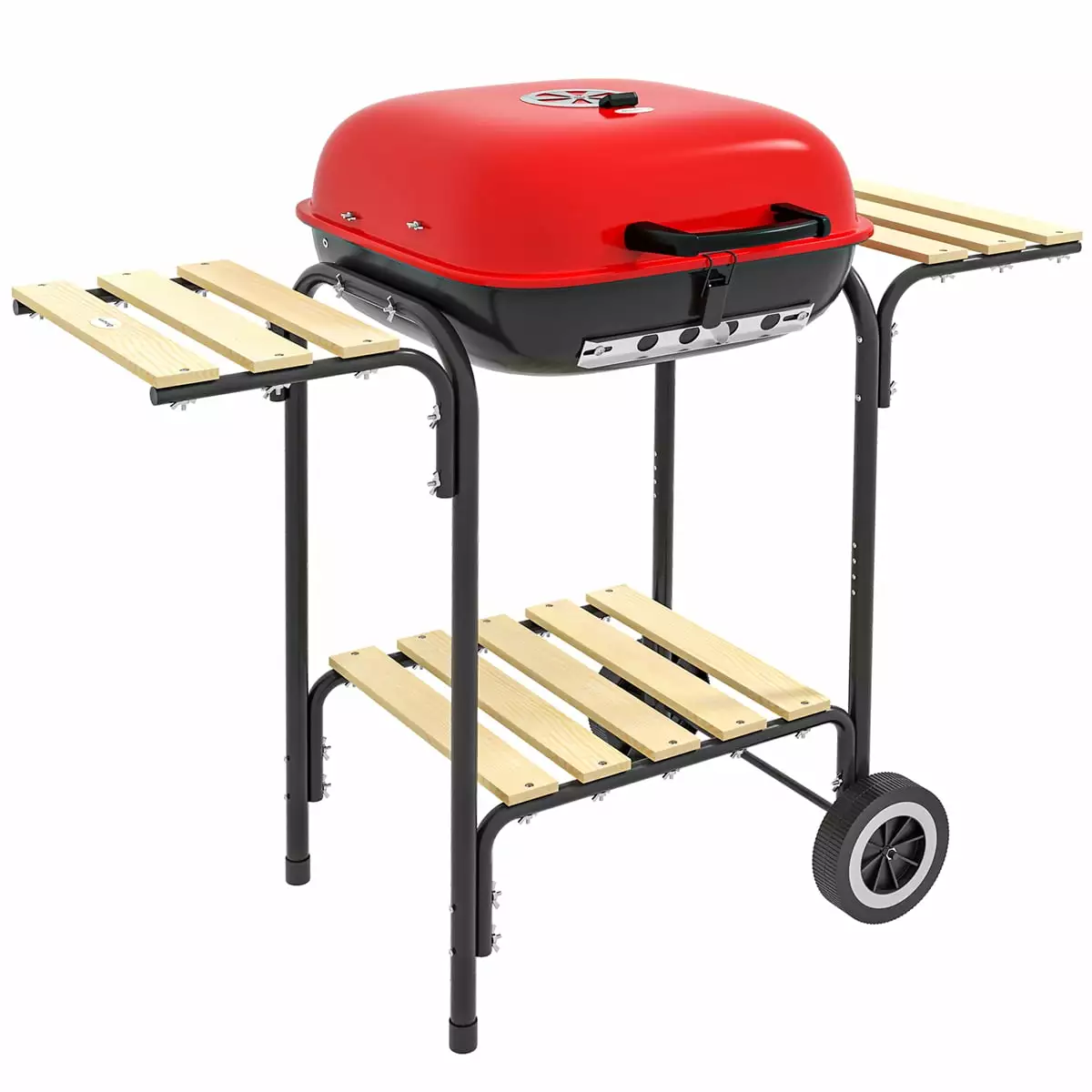 17 Travel-friendly Charcoal Grill Wheels 2 Side Tables and Bottom Shelf Outdoor BBQ Grill Adjustable Vents on Lid Picnic C...