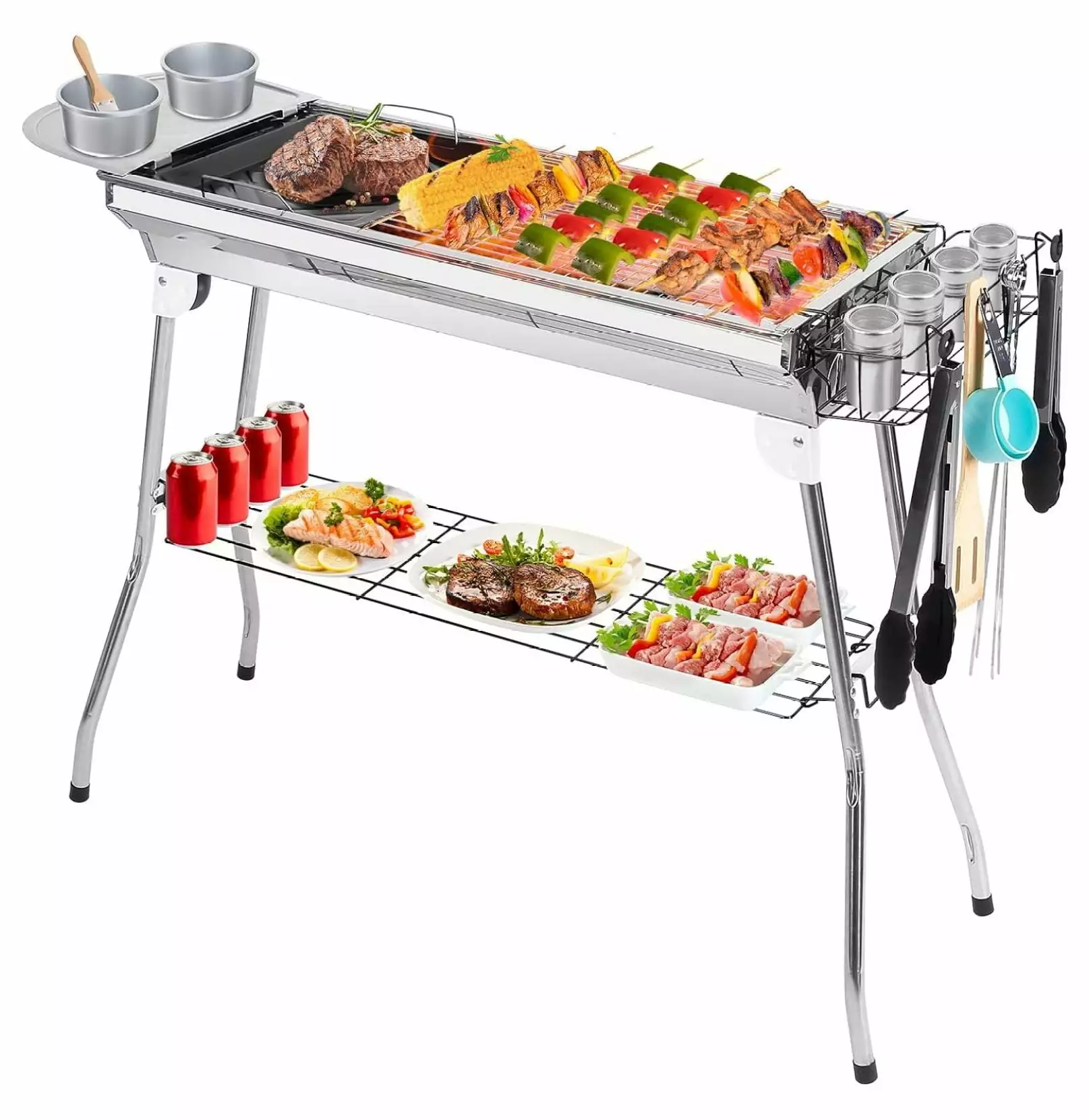 Travel-friendly Folding Stainless Steel BBQ Grill Set Spice Plate Camping Picnic Lwory
