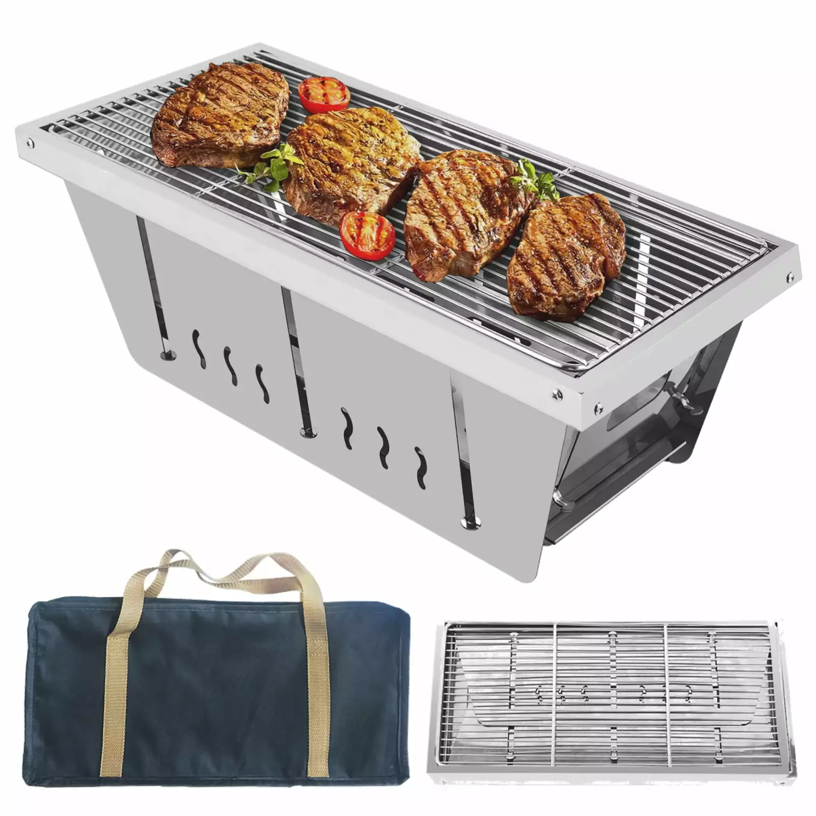 Travel-friendly Charcoal Grill Adjustable Ultra-light Foldable 16'' Balcony BBQ Grill Meterk