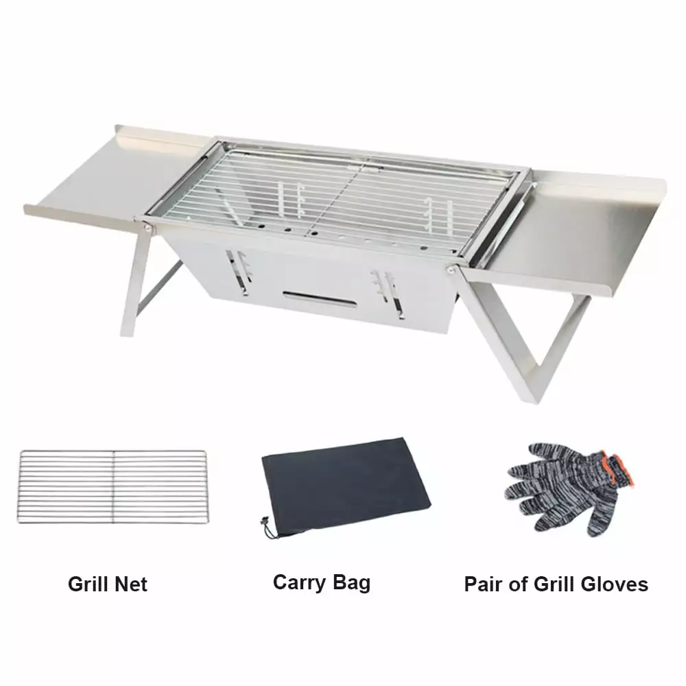 Adjustable Stainless Steel Portable BBQ Grill Stove Carry Case Moobody
