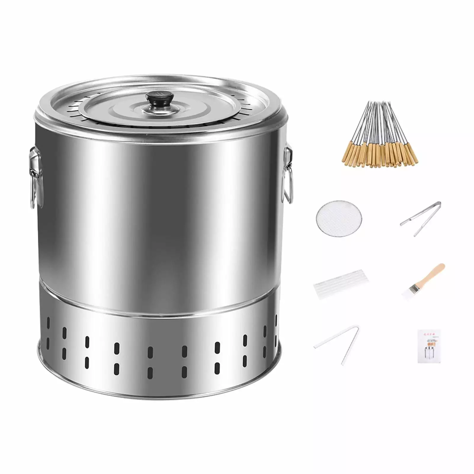 oshhnii Stainless Steel BBQ Grill Bucket - Sturdy Barrel Stovetop Grill Outdoor Cooking