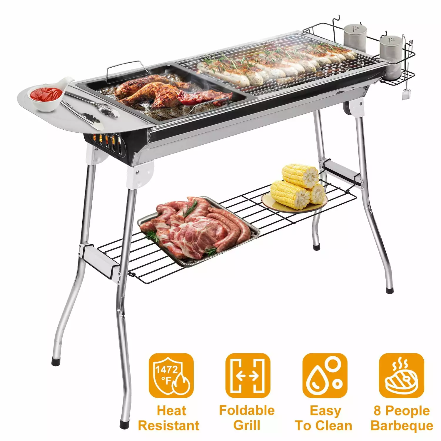 Travel-Friendly Charcoal BBQ Grill Stainless Steel Camping Picnic Backyard ppinf