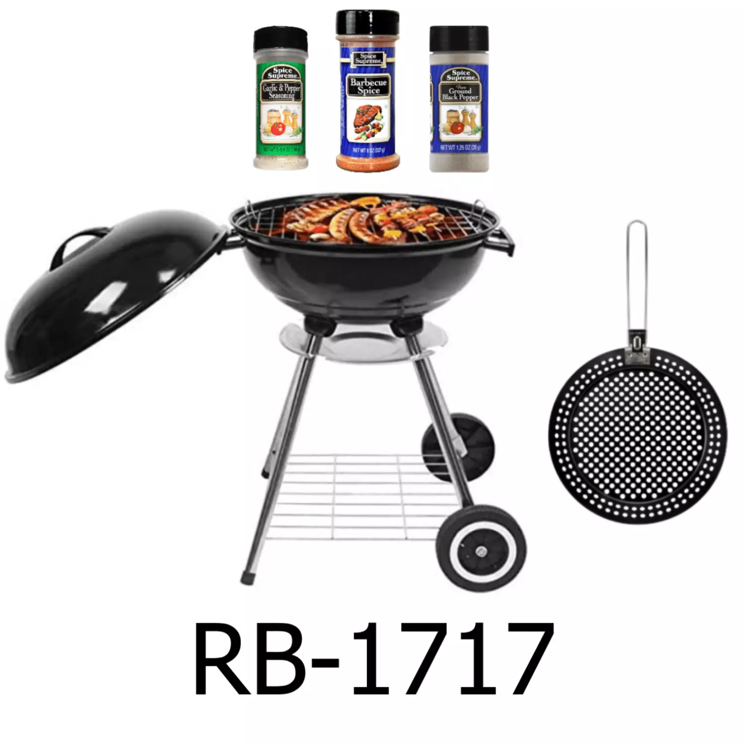 17 Round Travel-friendly BBQ Charcoal Grill Set Outdoor Cooking and Camping R & B Import