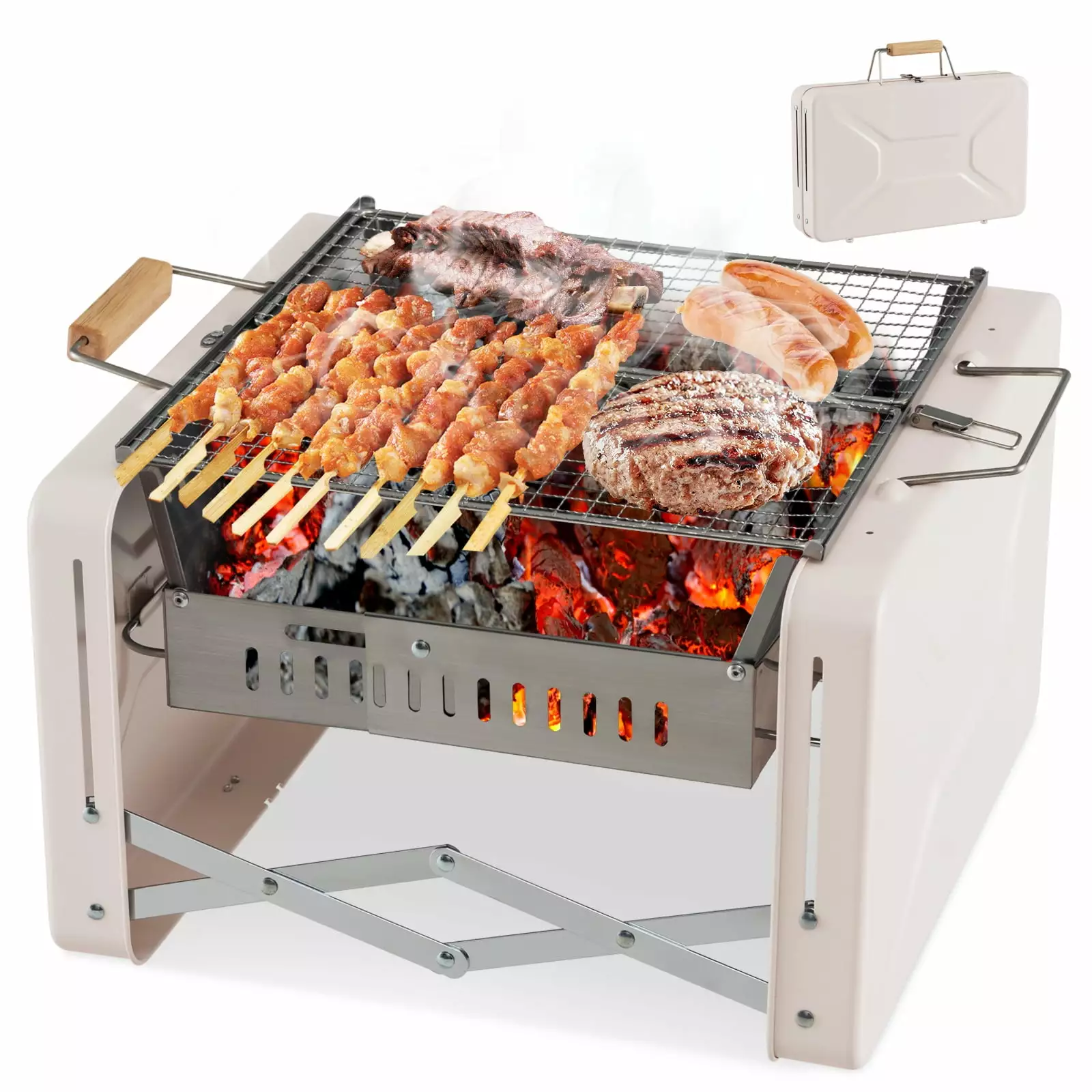 Topbuy Travel-Friendly Charcoal Grill Folding BBQ Dishwasher-Safe Grids and Charcoal Box