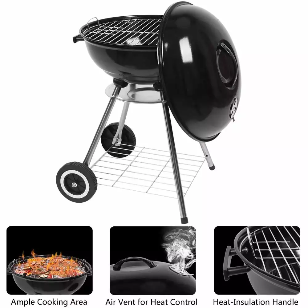 UBesGoo 18 Inch Travel-friendly Charcoal Grill Wheels Patio Picnic Backyard BBQ