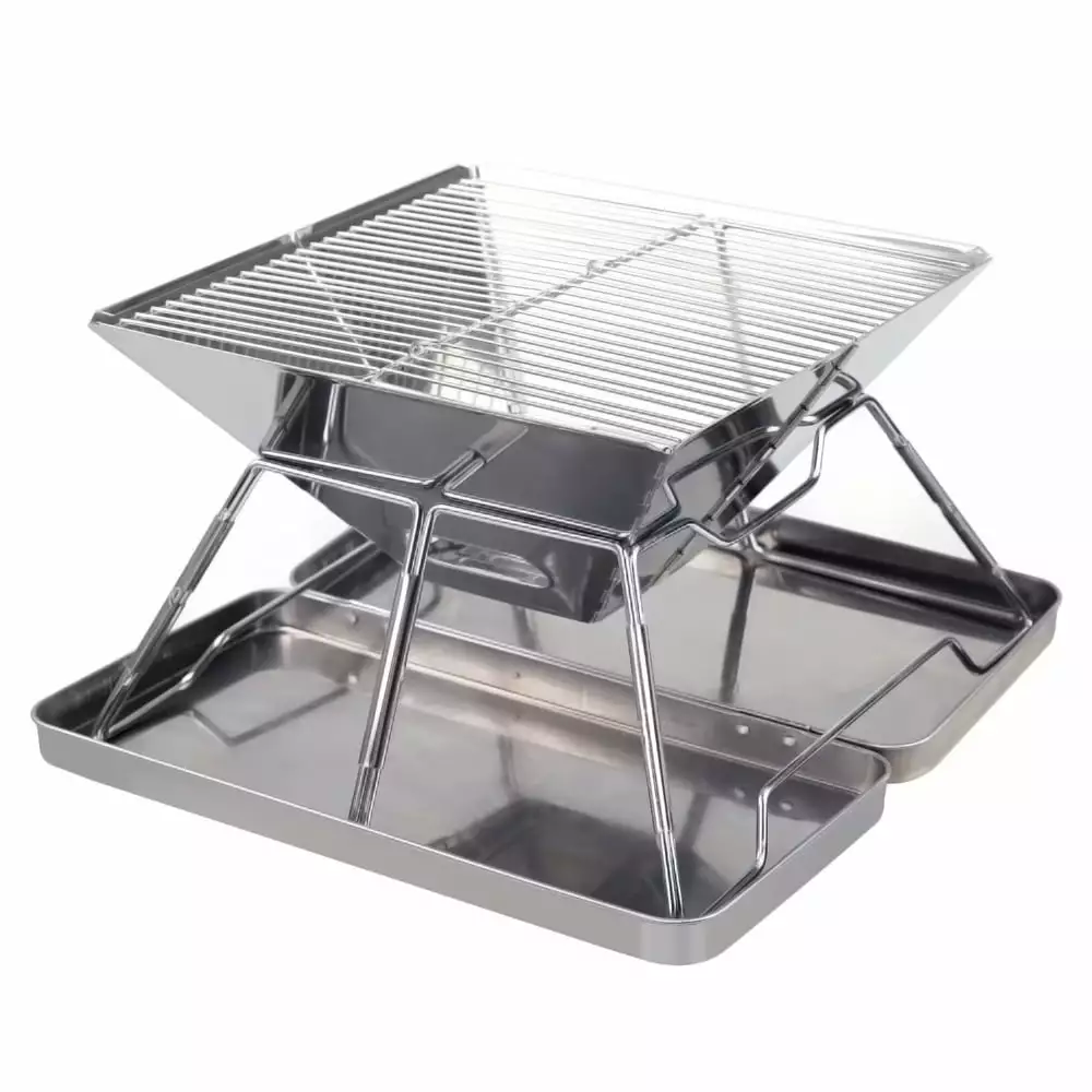 walmeck Travel-friendly Stainless Steel Grate Barbecue Grill Folding Charcoal Grill Camping Backpacking Hiking