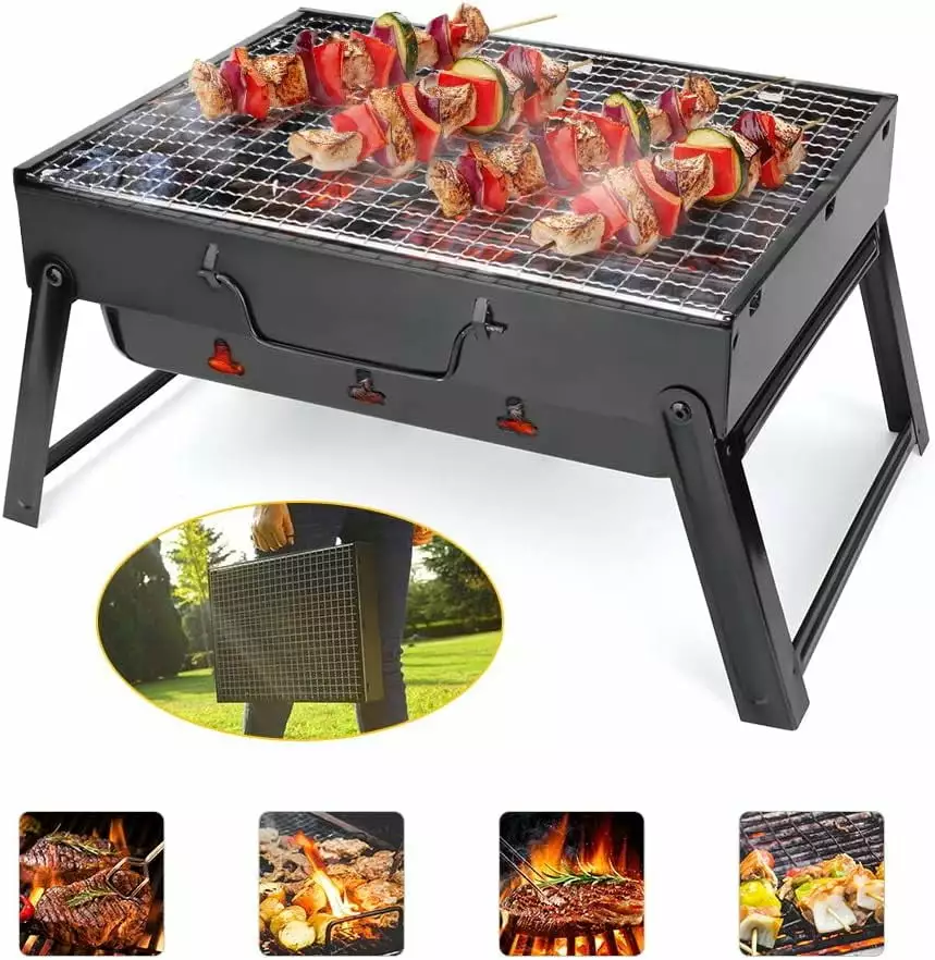 Charcoal BBQ. Travel-friendly BBQ Grill Stainless Steel Foldable Barbecue Smoker Grill BBQ Desk Perfect Camping Picnic Out...