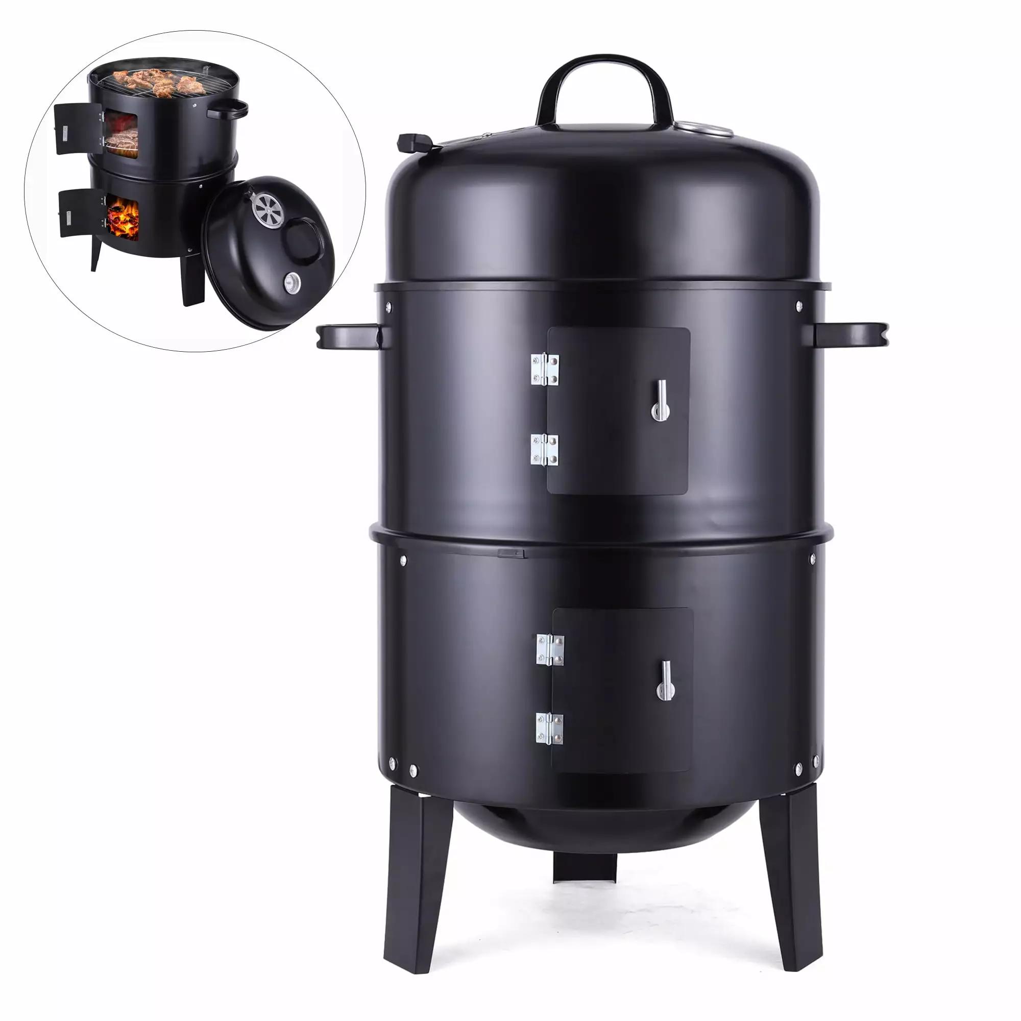 YouLoveIt Travel-friendly 3--1 Vertical Charcoal BBQ Smoker Grill Outdoor Cooking