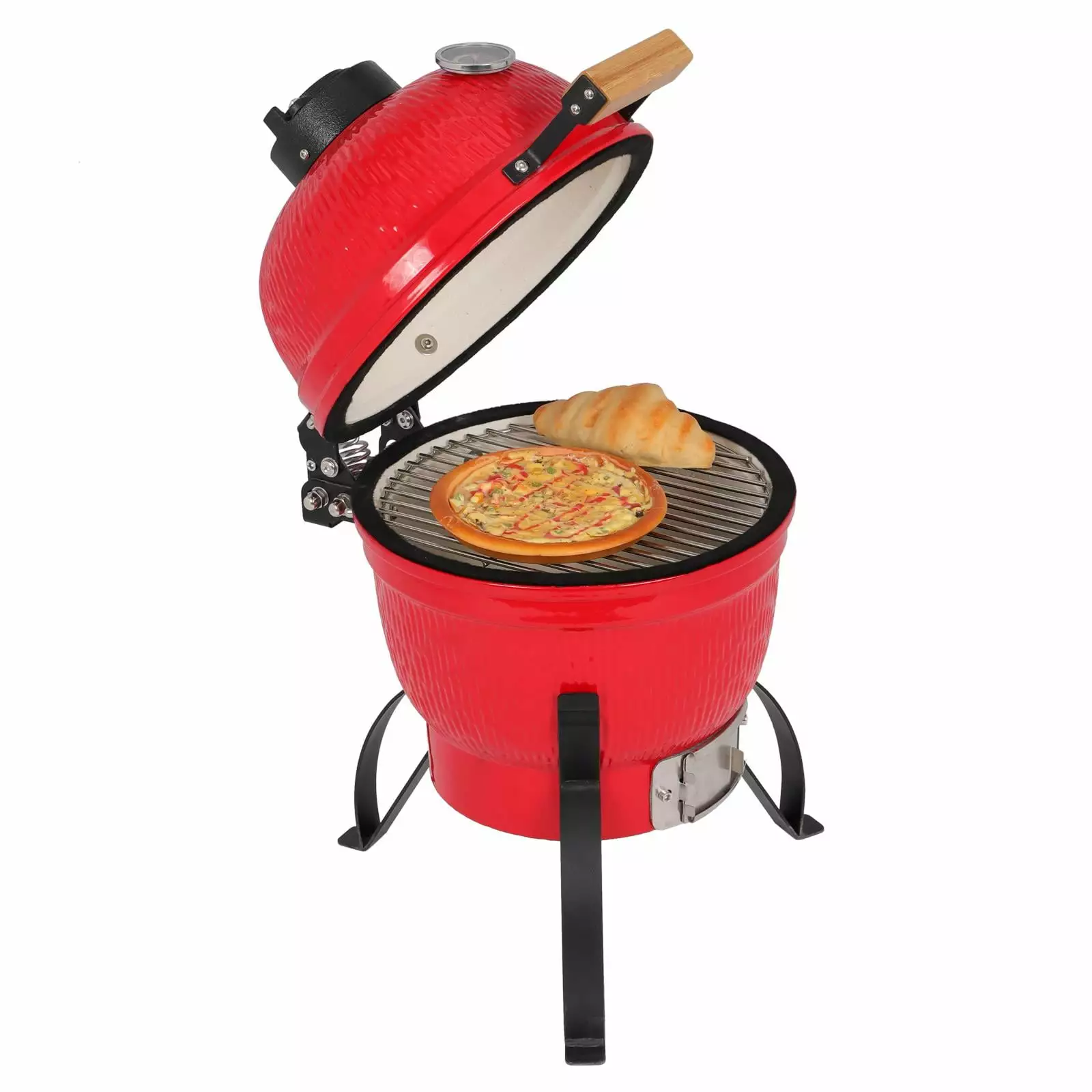 Zimtown 13in Round Travel-friendly Red Ceramic Charcoal Grill Outdoor BBQ