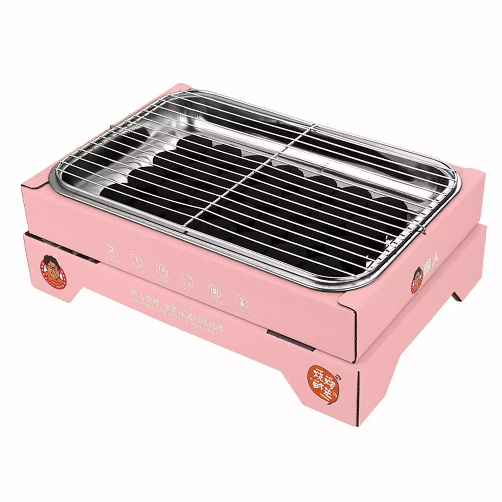 Single Use Travel-friendly Charcoal Grill Outdoor Camping Pink ZUISDAHFGBHG