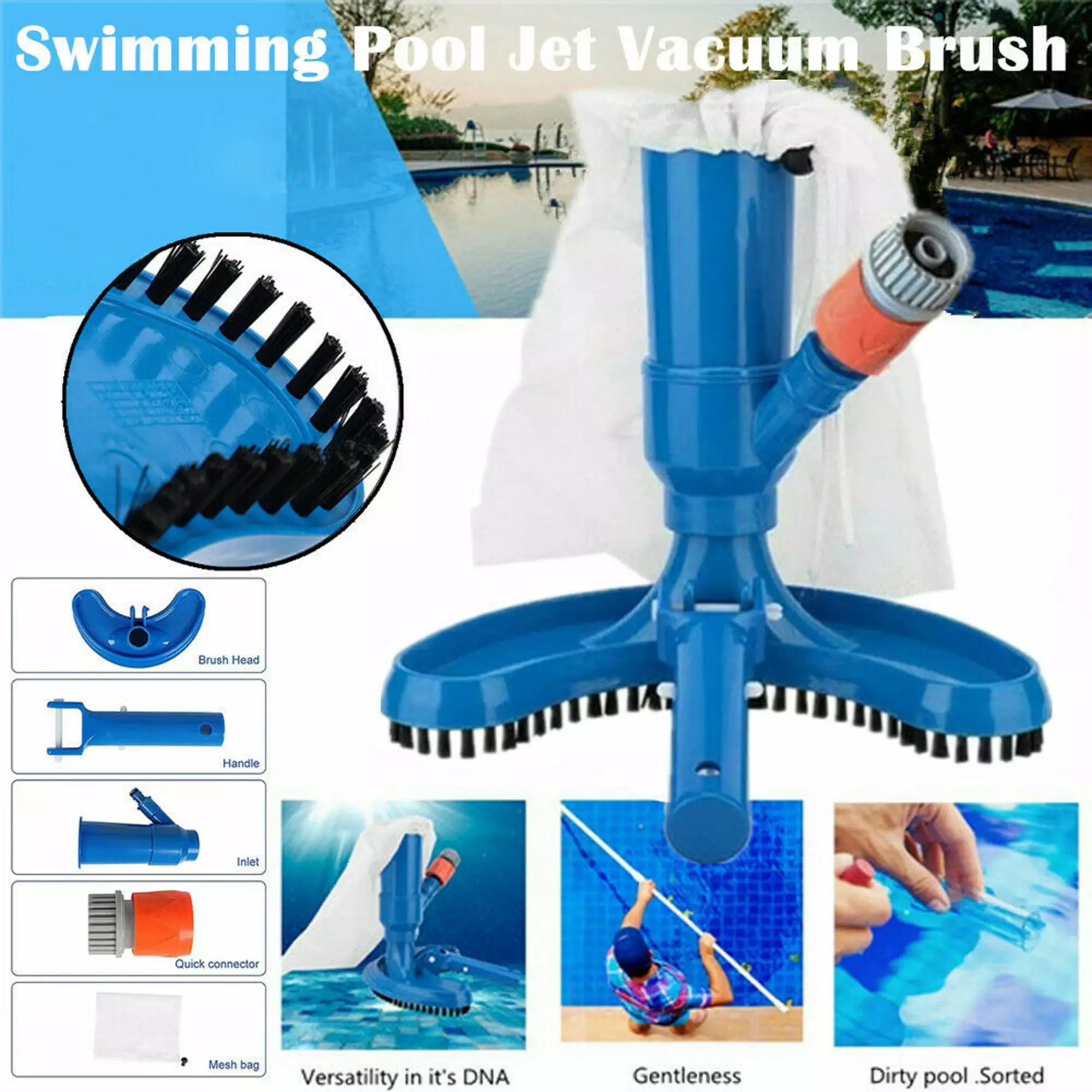 ALING Portable Pool Jet Vacuum Cleaner Brush and Leaf Bag Above Ground Pools Spas Ponds