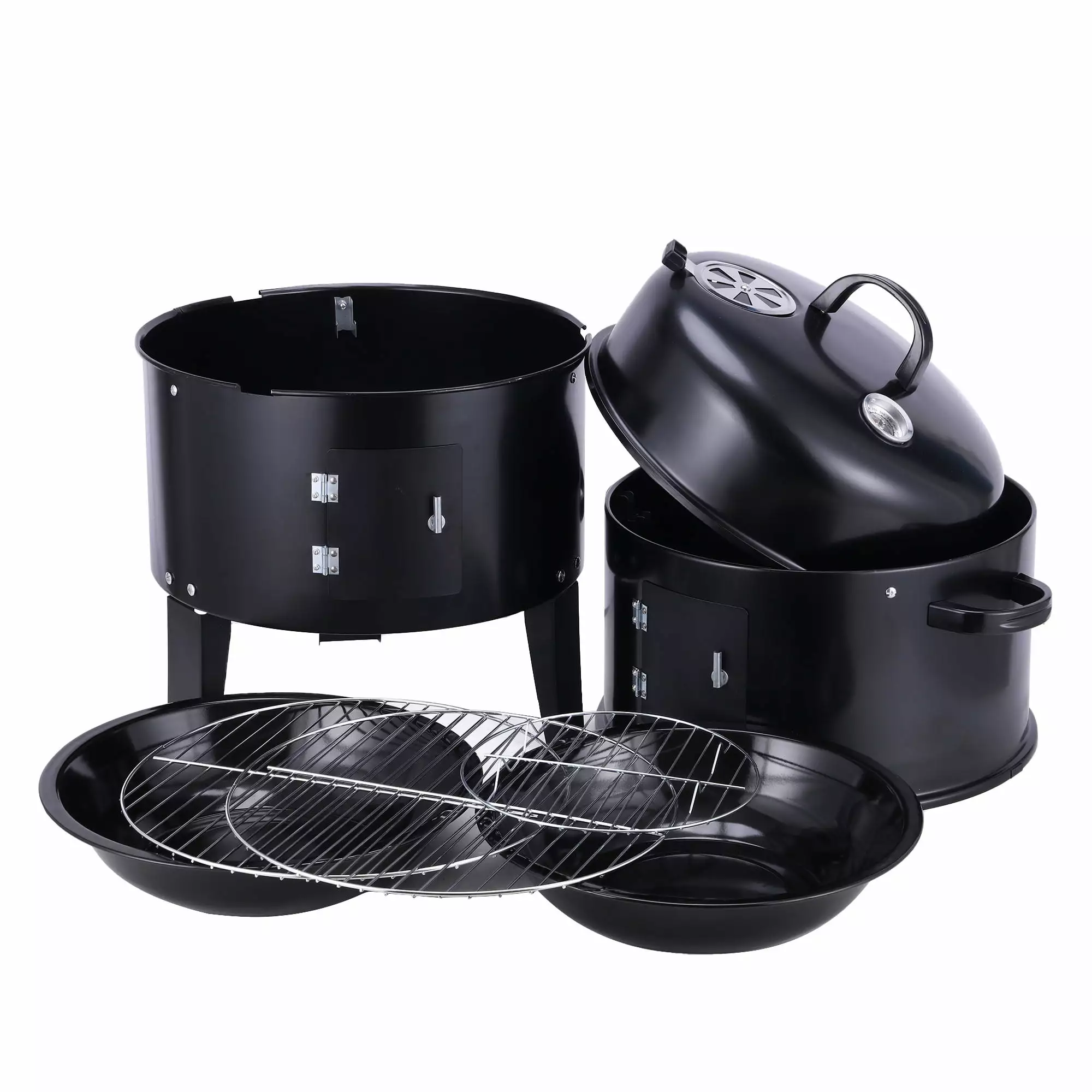 Travel-friendly 3--1 Charcoal Smoker Grill Fire Pit Outdoor BBQ Cooking Two-Layer Steel ATTOAY
