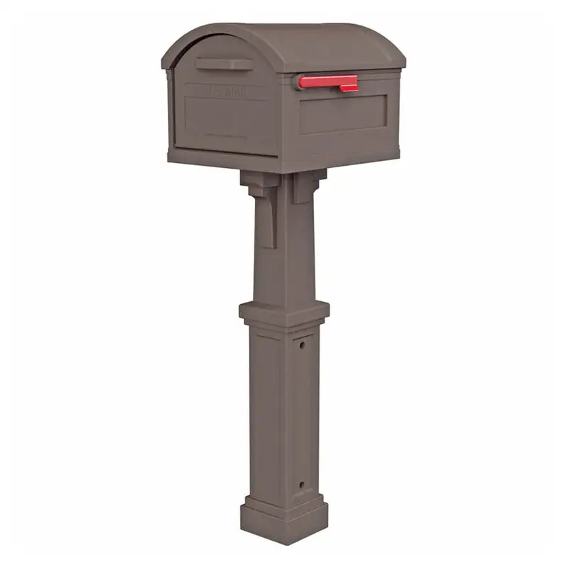 Gibraltar Grand Haven Plastic Post and Mocha Mailbox Combo 54x16.63x20 Inches Durable Outdoor Mailbox Gibraltar Mailboxes