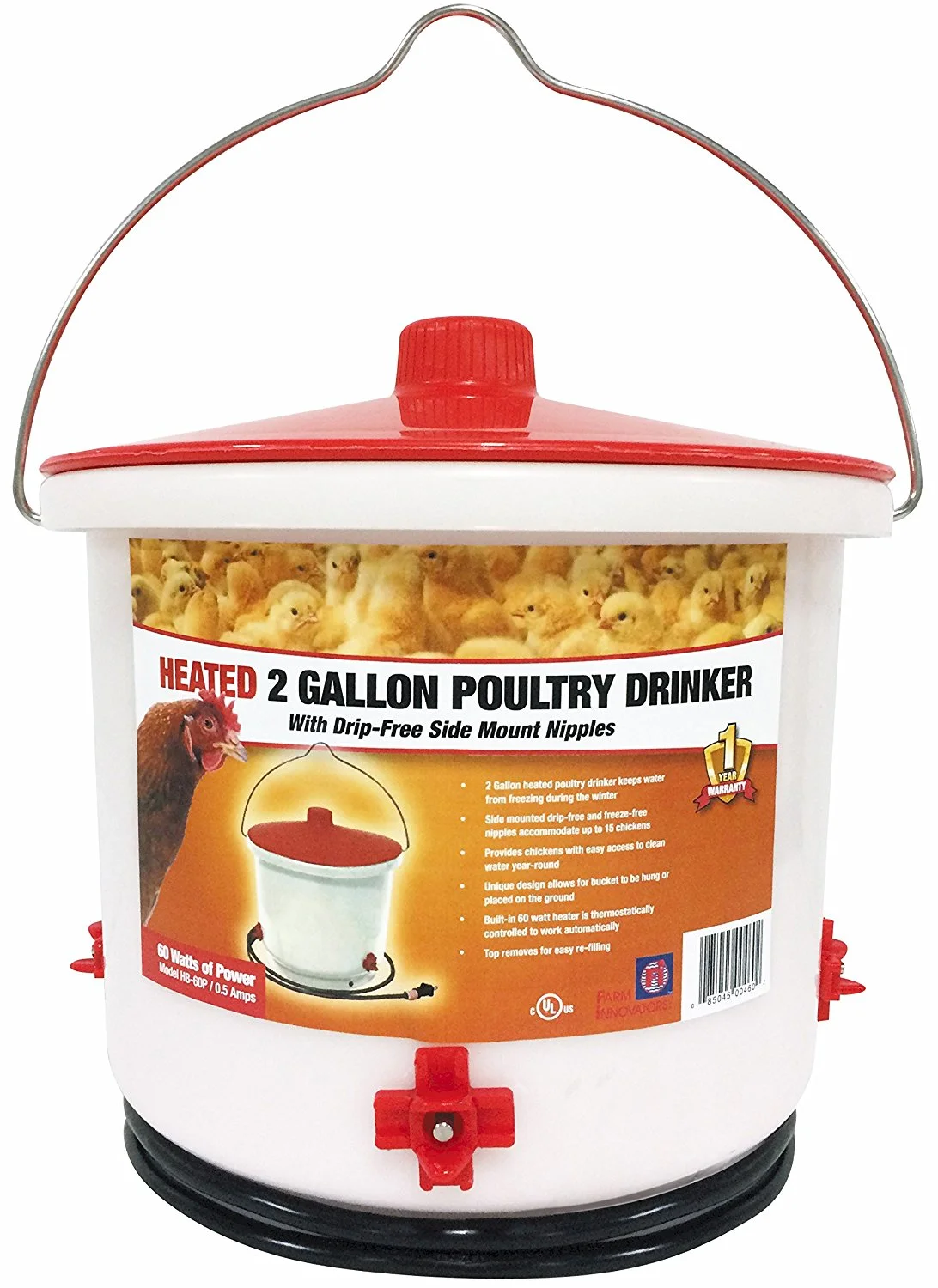 Farm Innovators HB-60P Heated Poultry Drinker 2 Gallon Chickens and Small Livestock