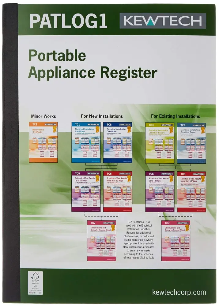 Compact Portable Kewtech PATLOG1 PAT Test, A4 log book