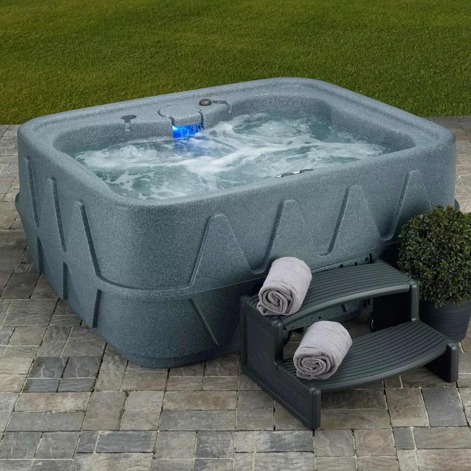 Aquarest Spas AR-400 Premium 4-Person 20-Jet Plug and Play Hot Tub Ozonator and LED Waterfall - Graystone
