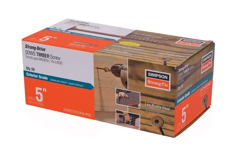 Simpson Strong-Tie Strong-Drive SDWS SDWS22500DB-R50 Timber Screw, 5 L, Serrated Thread, Washer Head, Metal, Tan