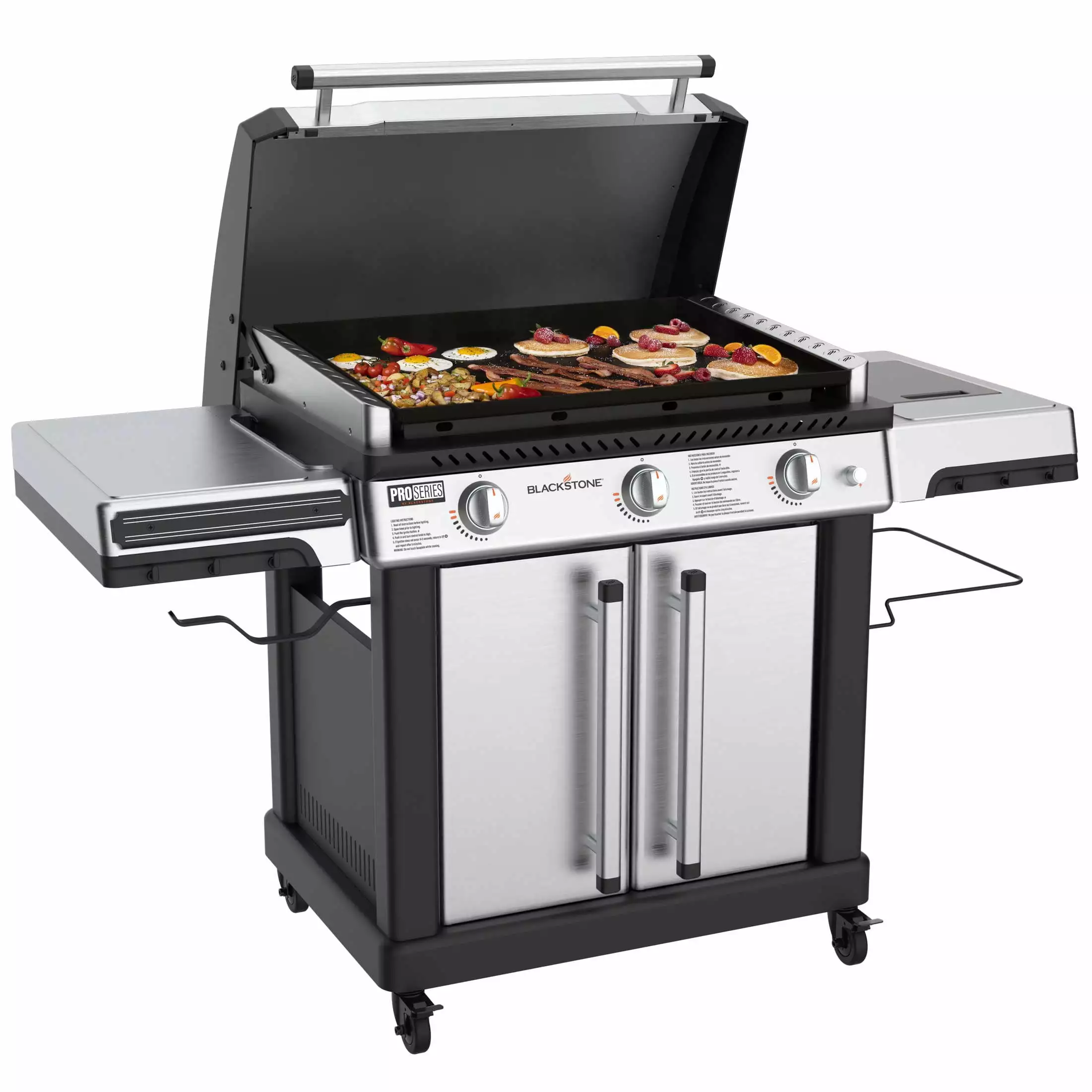 Blackstone ProSeries 3-Burner 28 XL Propane Griddle Stainless Steel Cabinet and Hood - Outdoor Cooking Grill
