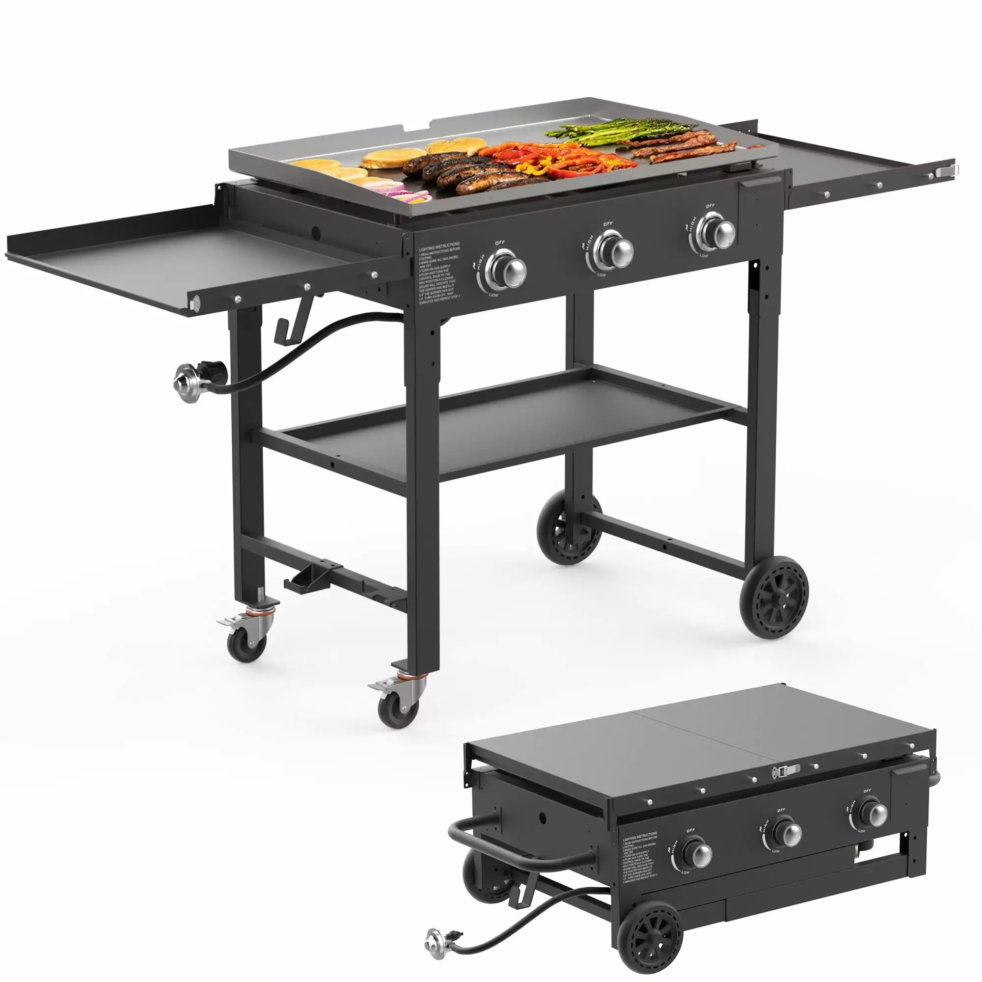 SKOK Foldable 3 Burners Gas Griddle 31.5 Outdoor Propane Griddle Travel-friendly