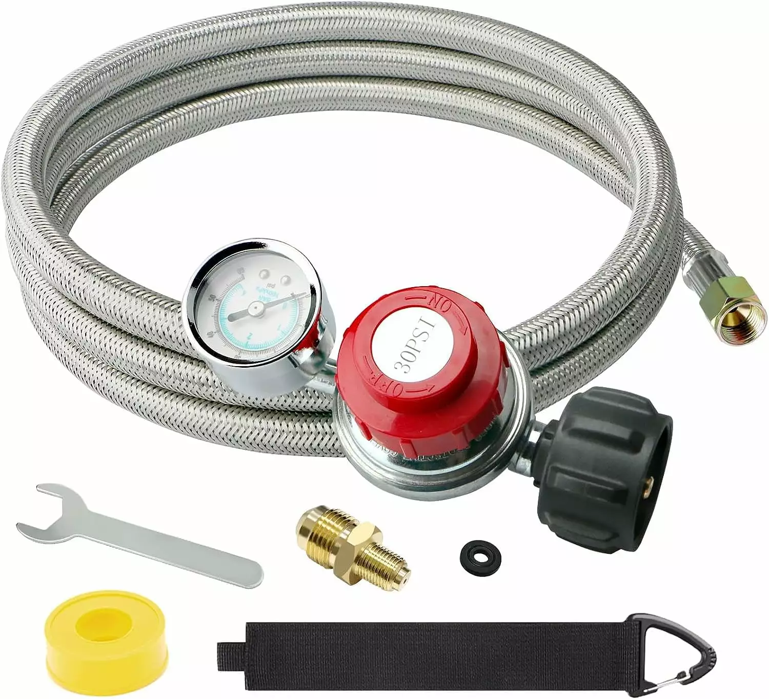 5FT 0-30 PSI Adjustable High Pressure Propane Regulator Gauge LP Gas Cooker Burner Turkey Fryer Smoker