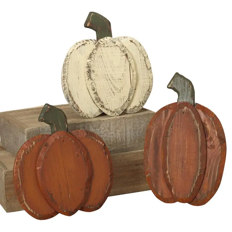 Gerson 9 Wooden Pumpkins Halloween Decor Pack 24