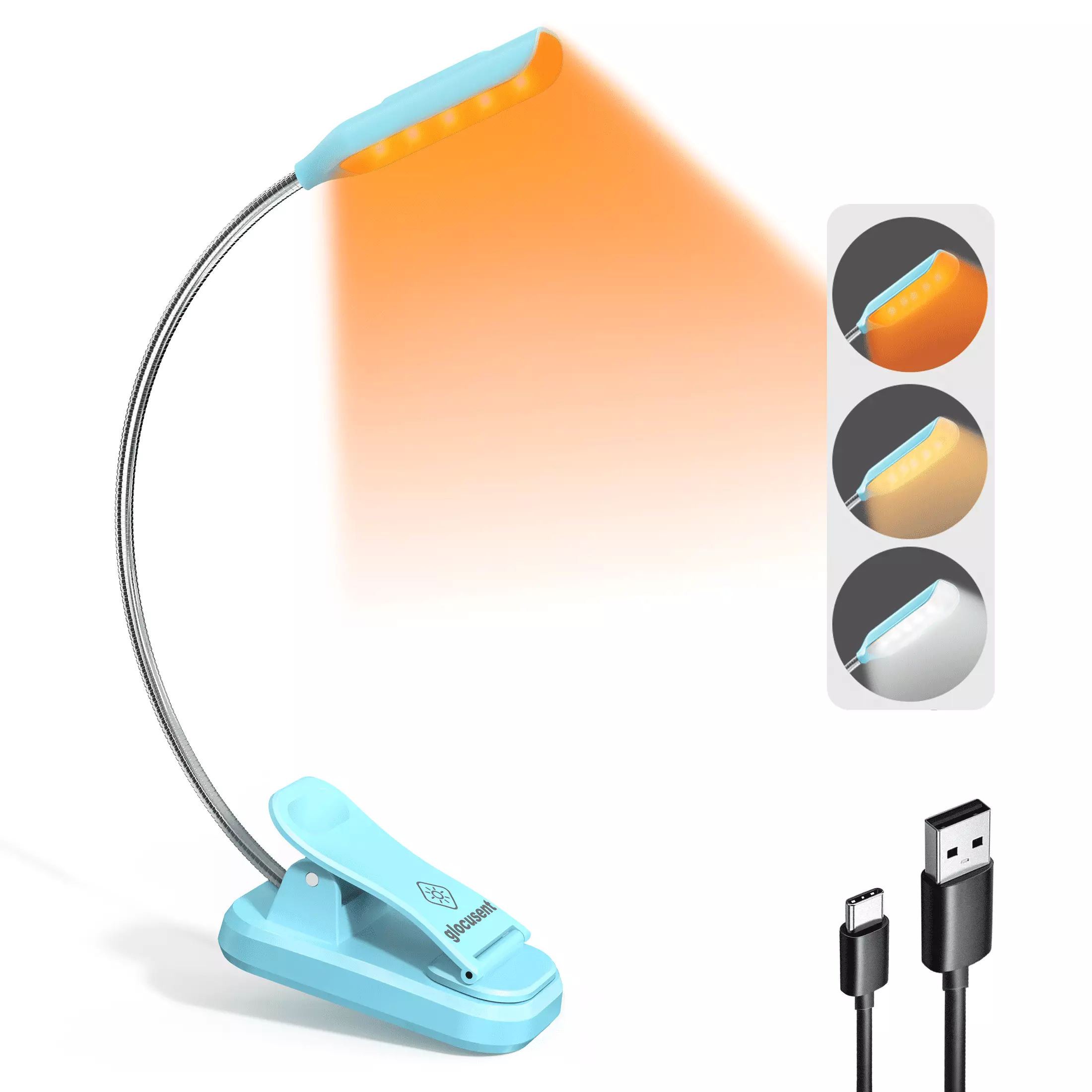 Glocutilizent Mini Rechargeable 10 LED Amber Book Light Reading Bed 80Hrs 3 Brightness 3 Color Modes Glocusent