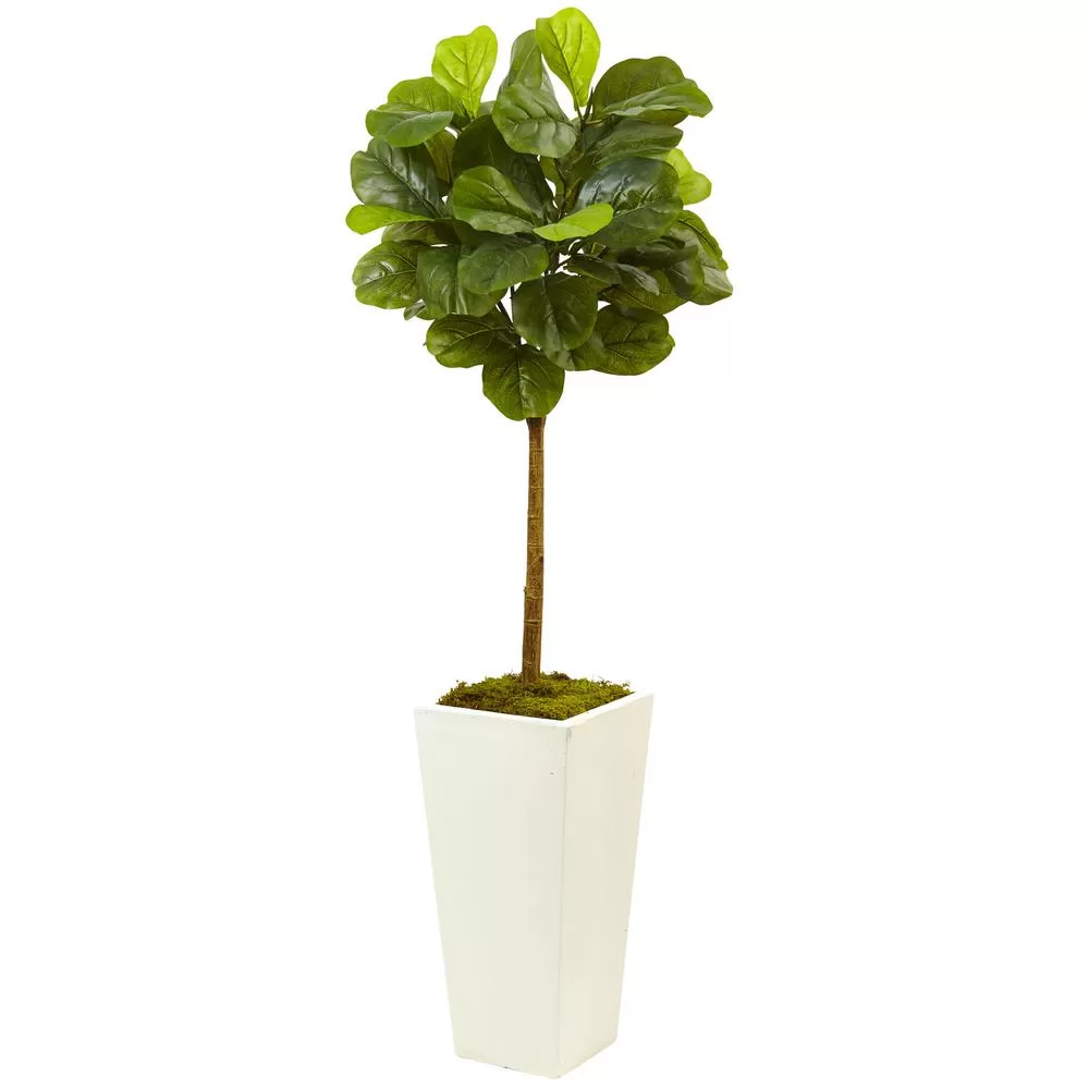 Nearly Natural 4.5 ft Fiddle Leaf Fig Artificial Tree Real Touch White Planter