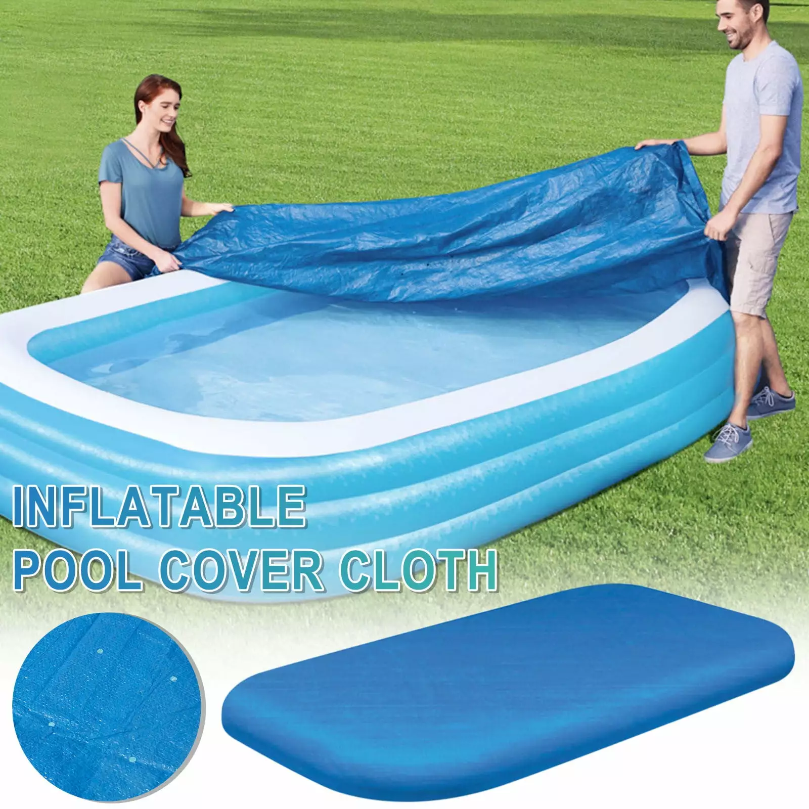 Rectangular Pool Cover 10 ft x 6 ft Inflatable Pools Dustproof Outdoor Garden Pool Protector