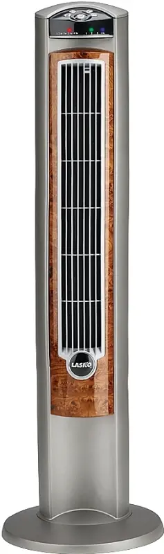 Lasko Wind Curve T42954 Tower Fan Remote Control, 120 V, Synthetic Housing Material, Gray/Woodgrain