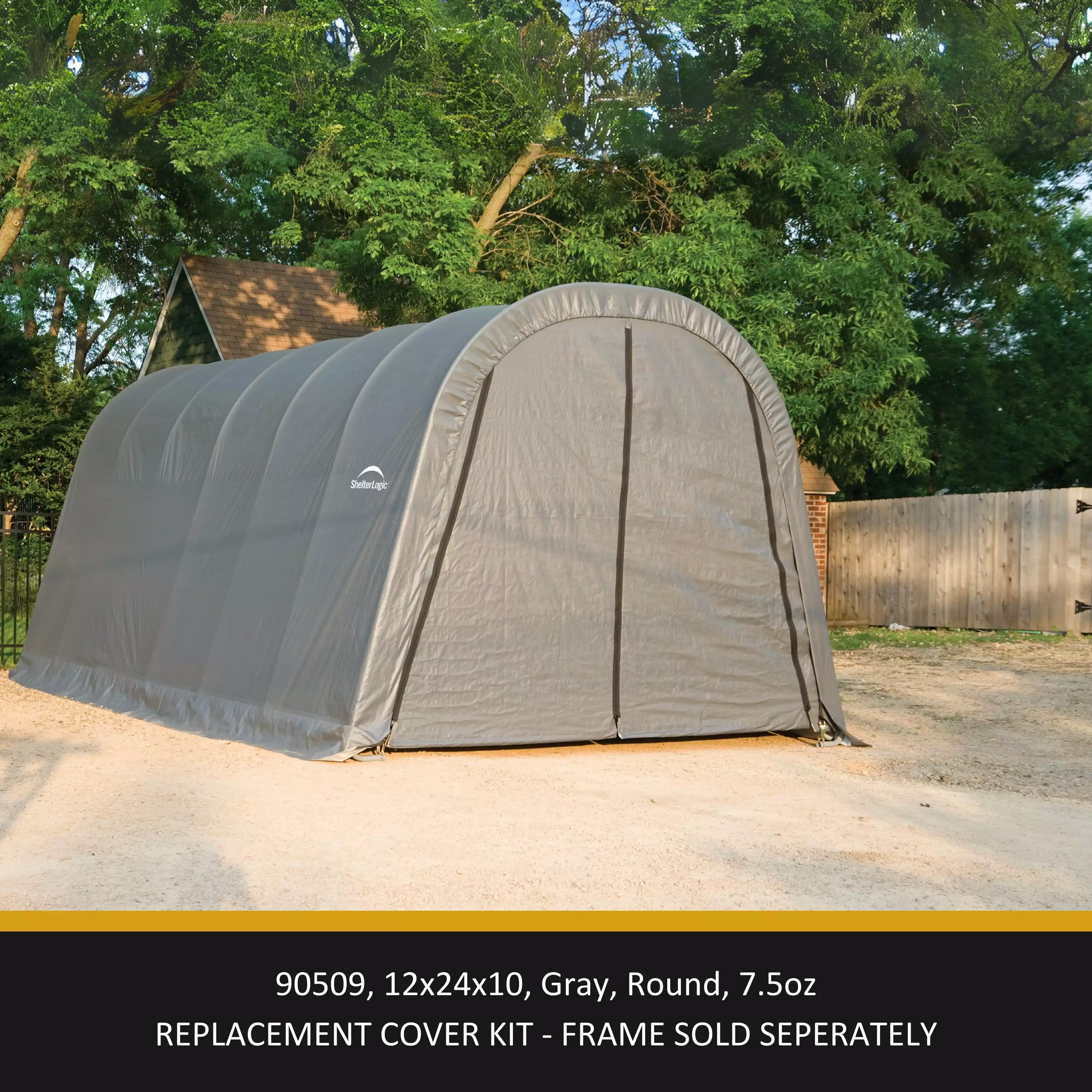 Garage---Box 12x24x10 ft RoundTop Replacement Cover 7 oz Gray - Frame Not Included ShelterLogic