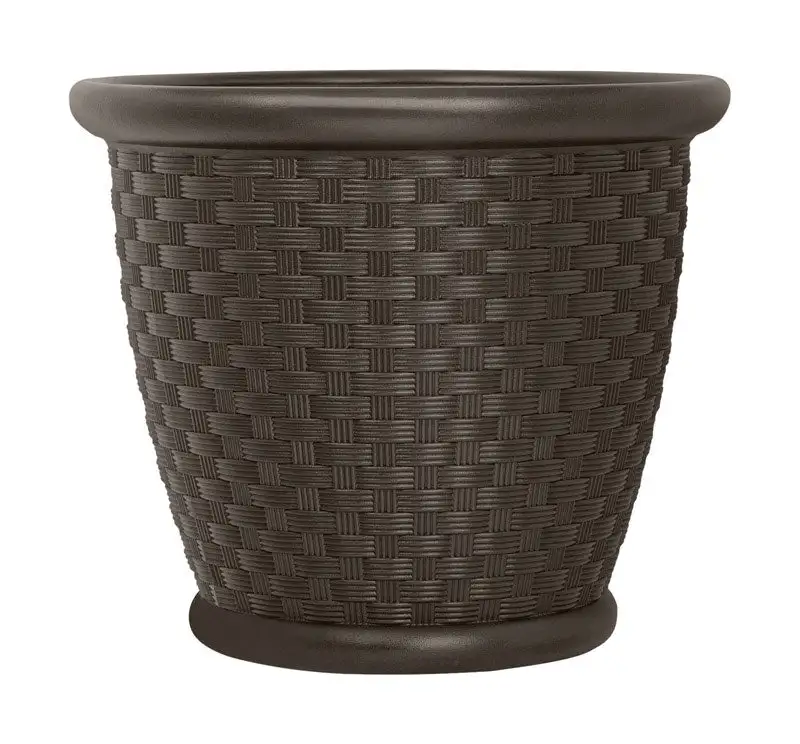 Suncast Sonora Brown Resin Round Planter 18x15.75x18 Inches Pack 4 Outdoor Gardening