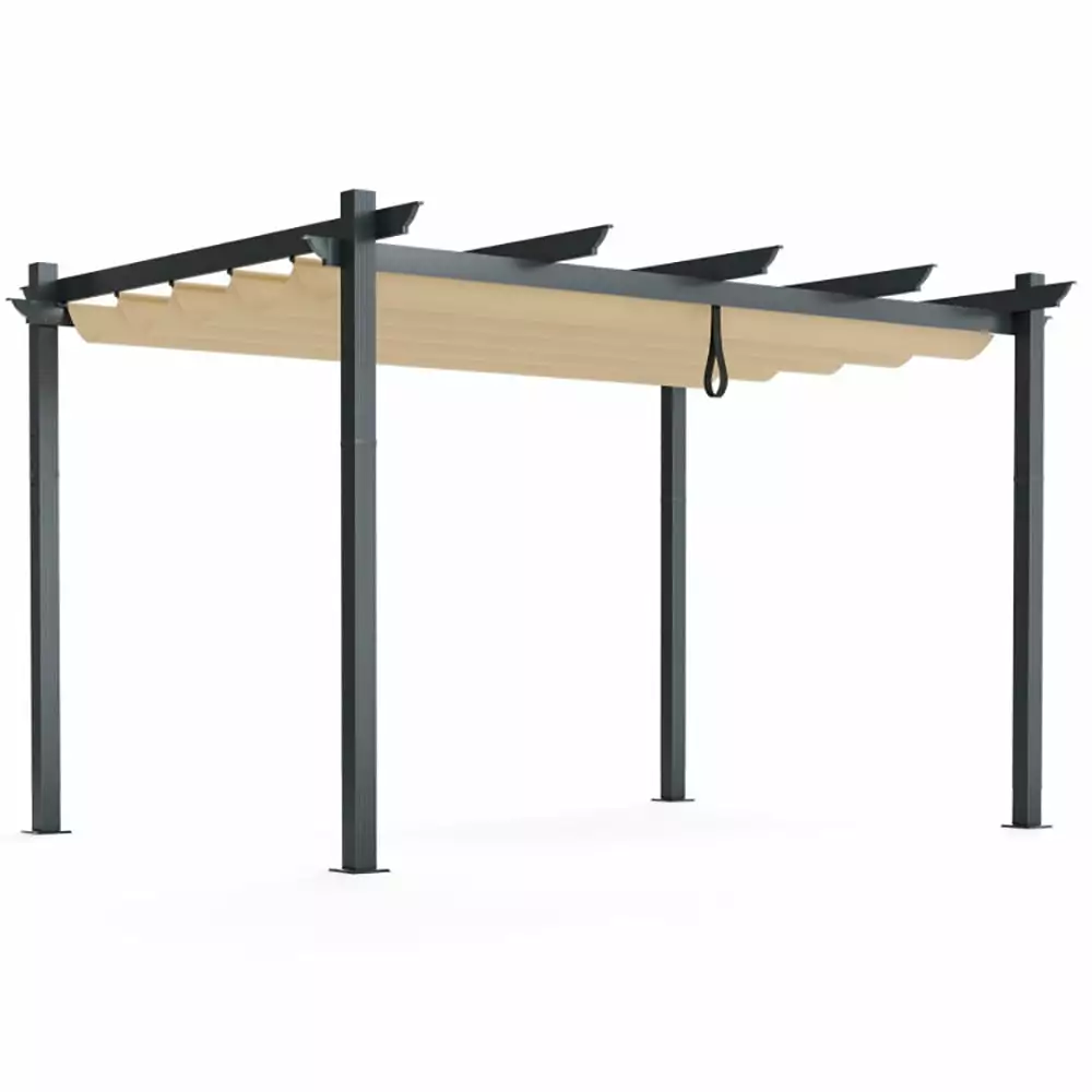 Kadyn 10x13ft Aluminum Retractable Pergola Canopy Party Tent Gazebo Beige