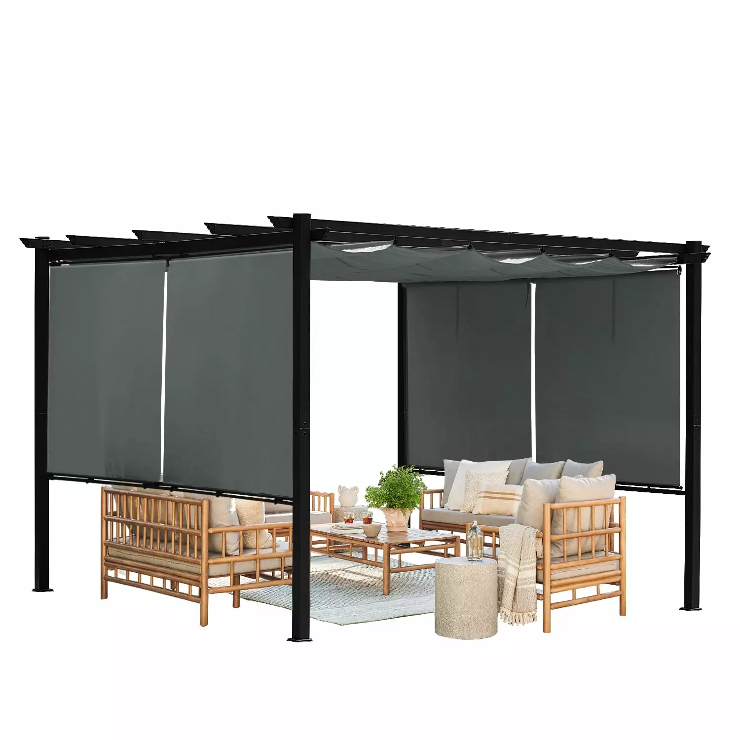 Aoodor 10x12 ft Outdoor Pergola Retractable Canopy Aluminum Frame Sun Shade Shelter