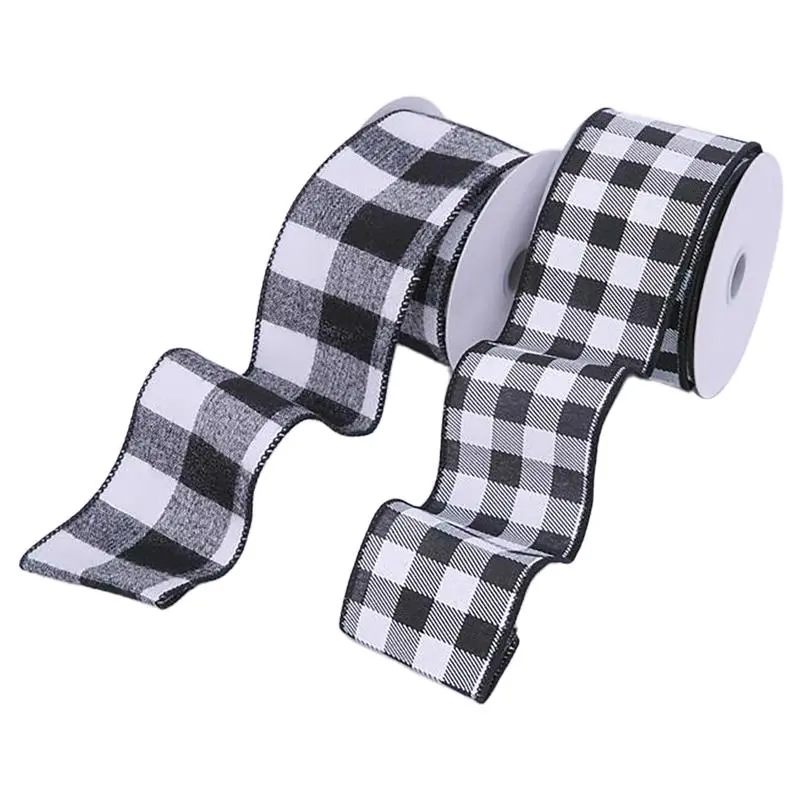Gerson Black White Buffalo Plaid Ribbon Indoor Christmas Decor Pack 12