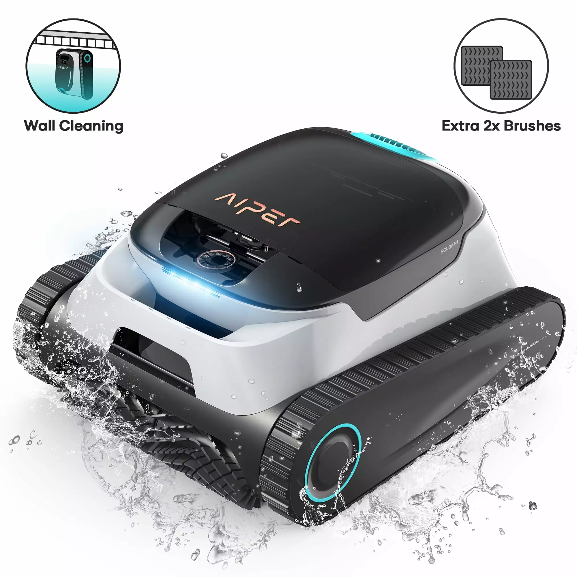AIPER N1 Pool Robot Cordless Robotic Vacuum Cleaner 2 Extra Brushes Inground Pools