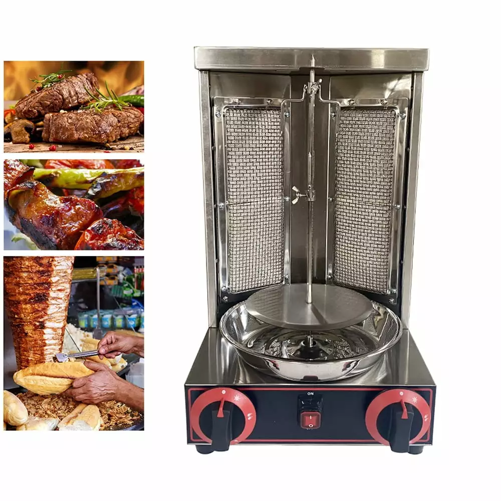 INTBUYING LP Gas Kebab Gyro Grill Machine Electric Vertical Broiler Rotating Shawarma Machine 2 Burner