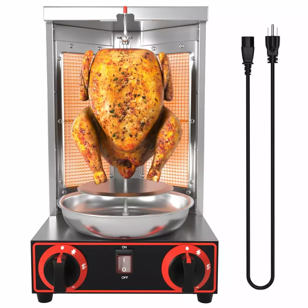 TOPTENG 110V 2000W Commercial Electric Vertical Gas Shawarma Broiler Machine Rotisserie Doner Kebab Grill