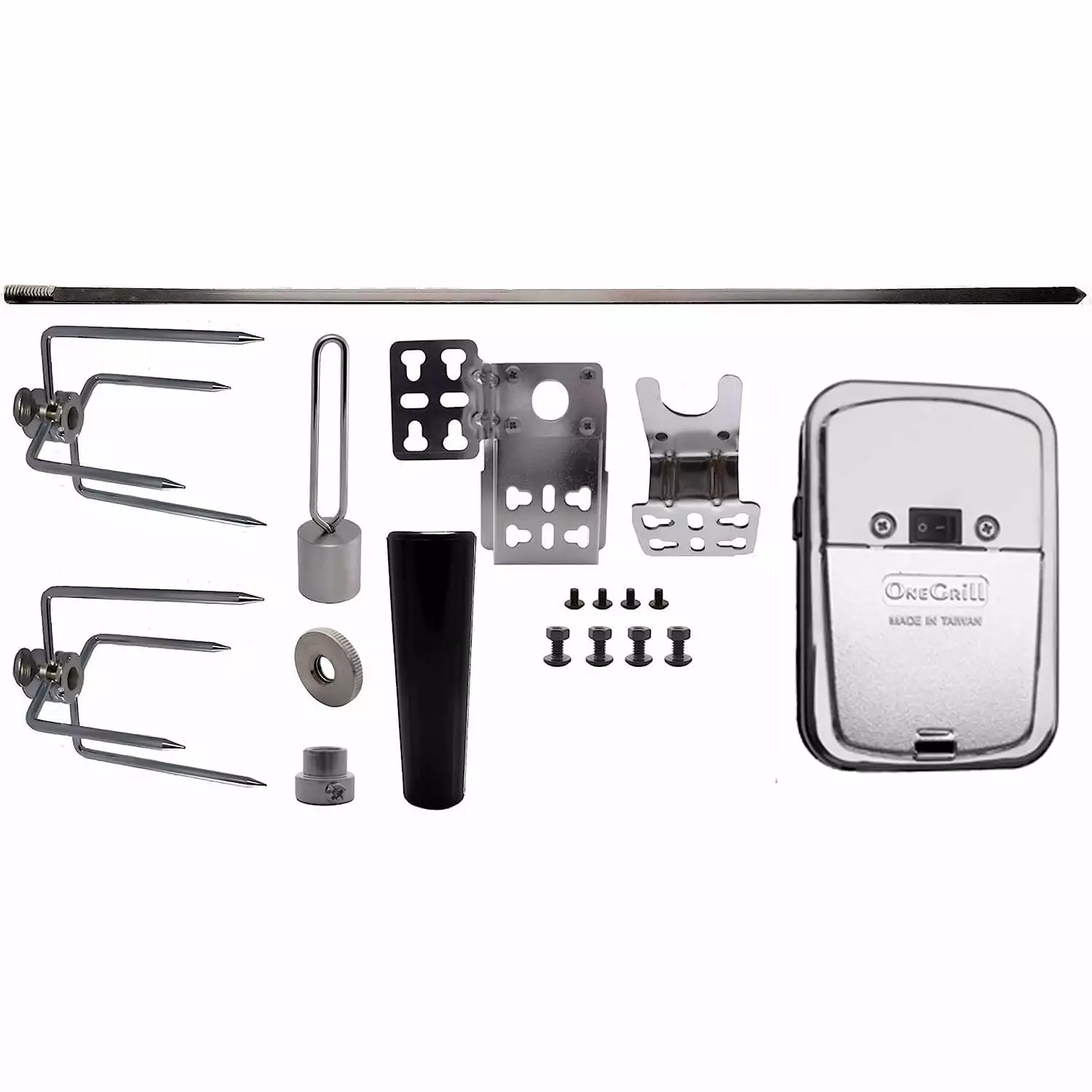 OneGrill Universal Grill Rotisserie Kit 24 x 5/16 Chrome Cordless Motor Grills Up to 17 Wide HElectQRIN