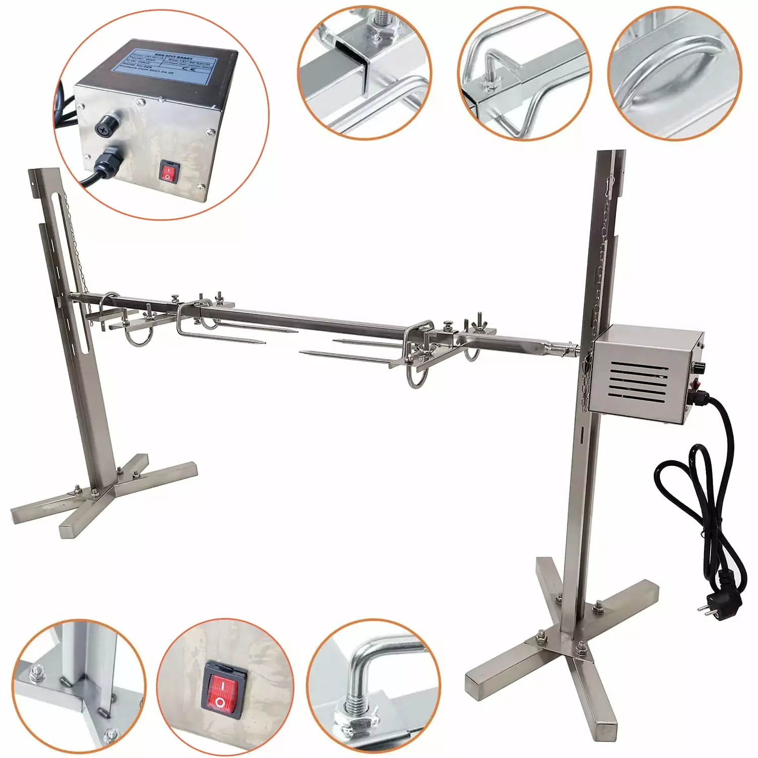 iMeshbean Large Stainless Steel BBQ Rotisserie Kit 45W Height Adjustable Heavy Duty