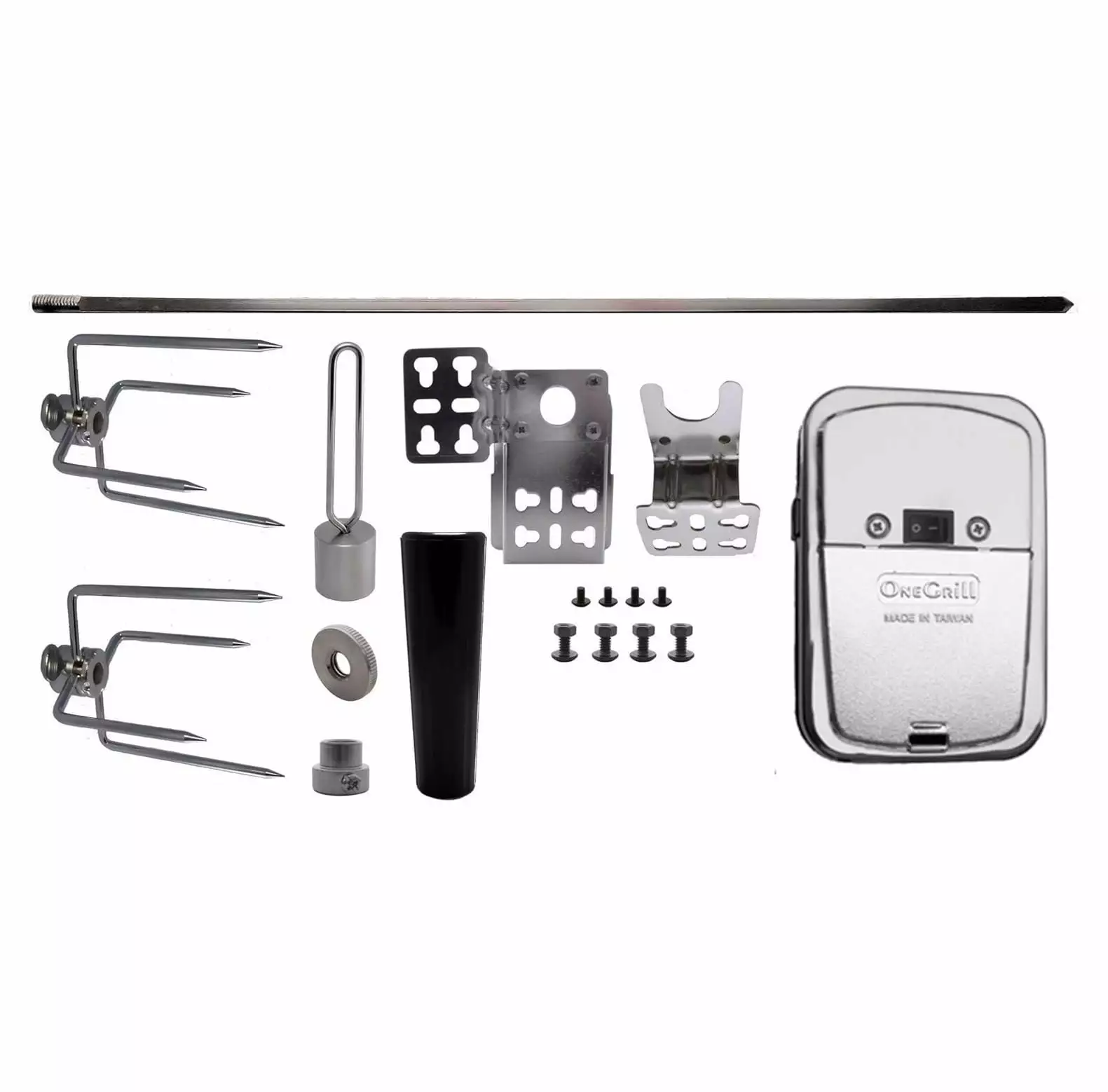OneGrill Universal Grill Rotisserie Kit - 24 x 5/16 w/Chrome Cordless Motor (Grills Up to 17 Wide). NOT Weber Lwory