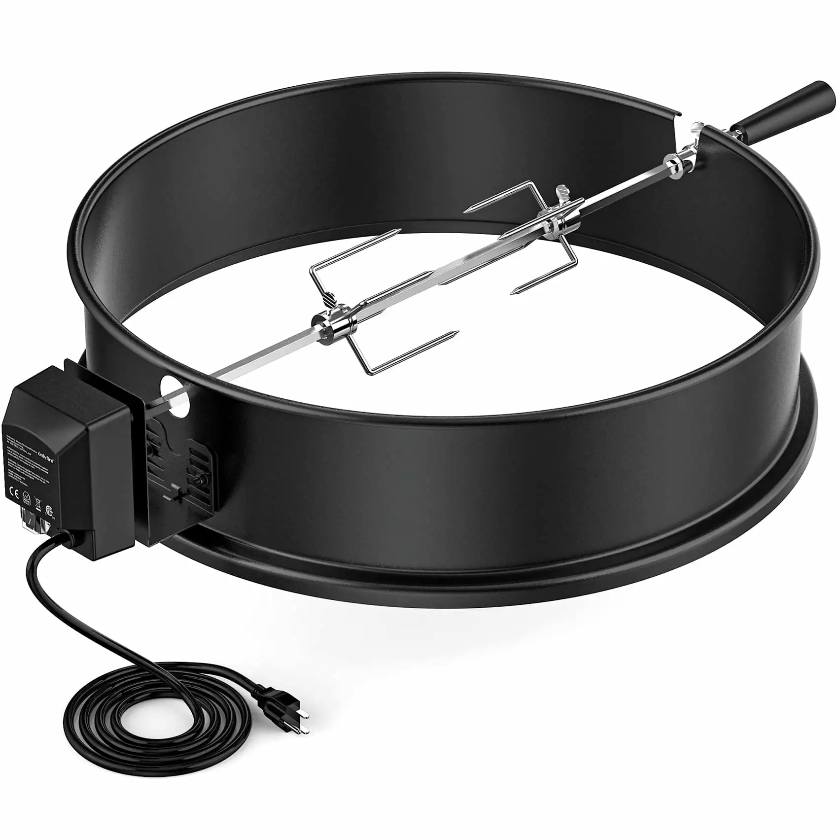 Only Fire Universal BBQ Rotisserie Ring Kit Weber 2290 and Other Kettle Charcoal Grills - Heavy Duty Steel Construction On...