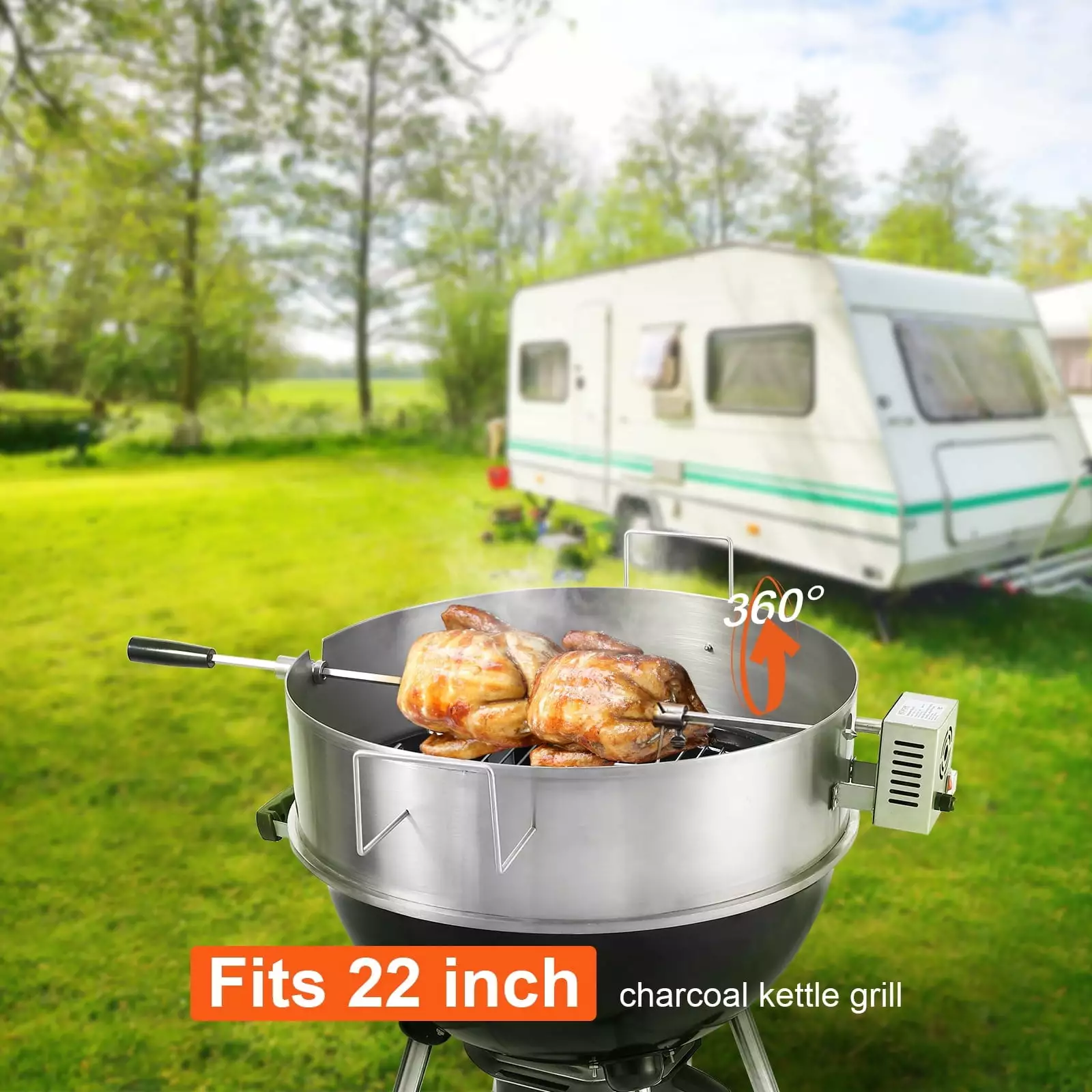 SKYSHALO BBQ Rotisserie Ring Kit 22 Kettle Charcoal Grills Stainless Steel