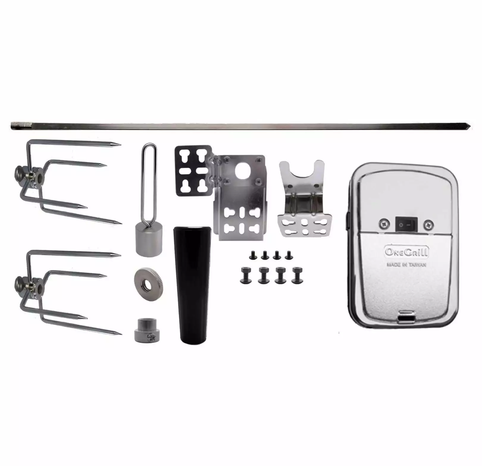 OneGrill Universal Grill Rotisserie Kit 32 x 5/16 Chrome Cordless Motor Grills Up to 25 Wide Tyslan