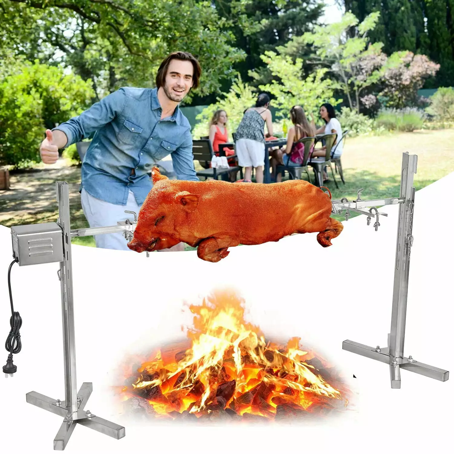 YouLoveIt Stainless Steel Grill Large BBQ Rotisserie Kit - Camp Fire Roasting Stick Picnic Camping and Backyard Cooking