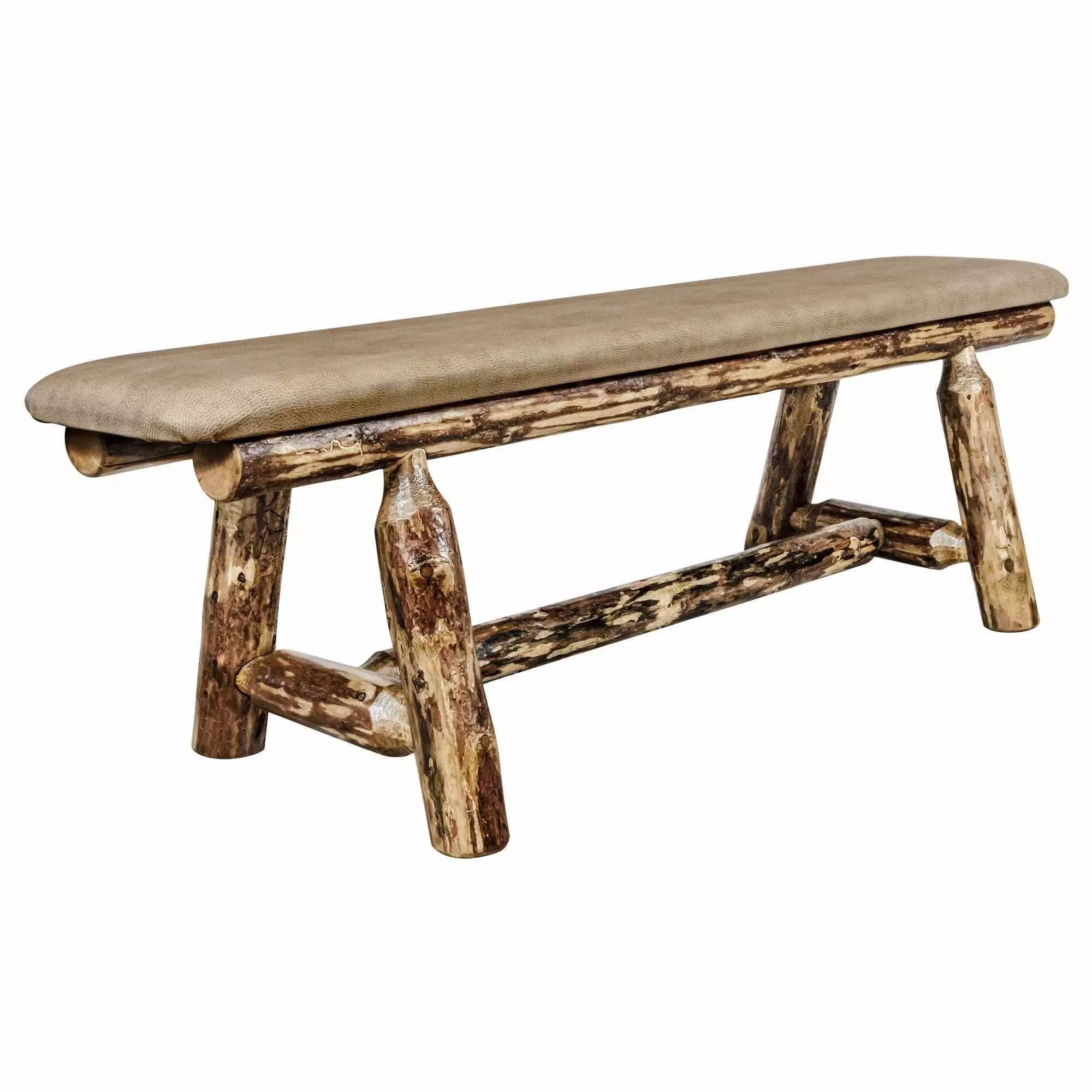 Glacier Country Collection Plank Style Bench 5 Foot Buckskin Upholstery - Rustic Home Decor Benches Montana Woodworks